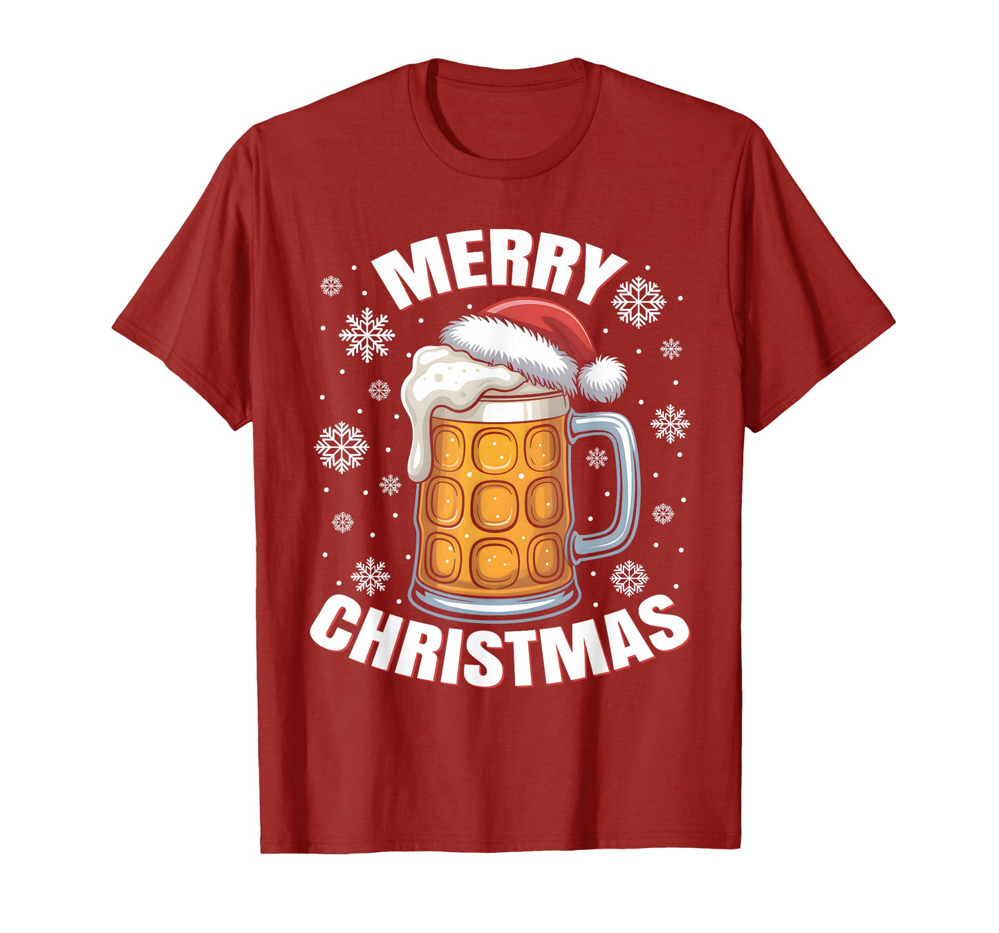 Funny Christmas Pajama Outfit Men Women Beer Mug Santa Hat T-Shirt