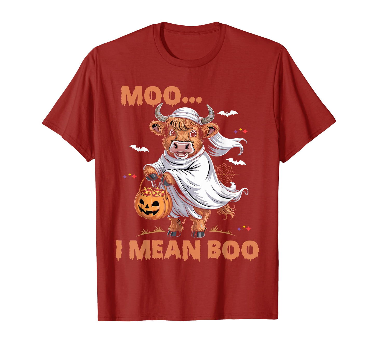 Moo I Mean Boo Witch Highland Cow Halloween Costume T-Shirt