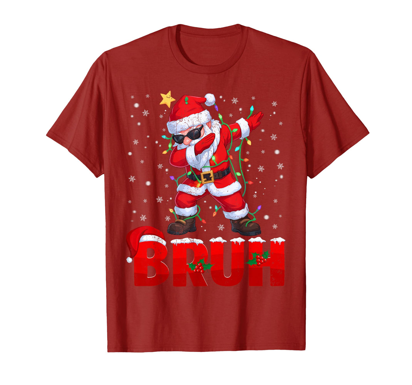 Bruh Dabbing Santa Snowflake Christmas Lights Xmas Mens Boys T-Shirt