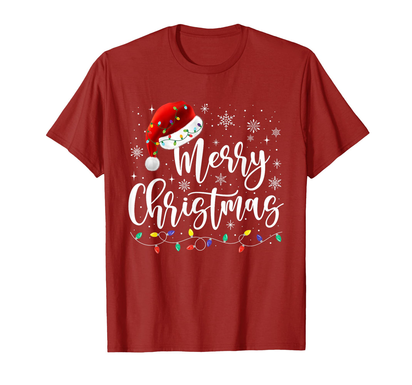 Merry Christmas Lights Santa Hat Xmas Family Matching Pajama T-Shirt