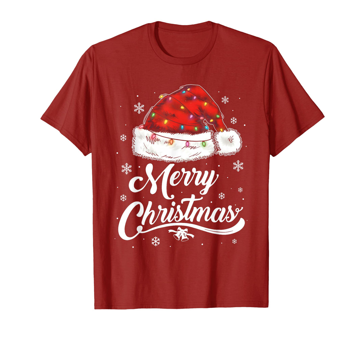 Merry Christmas Lights Red Santa Hat Xmas Family Men Women T-Shirt