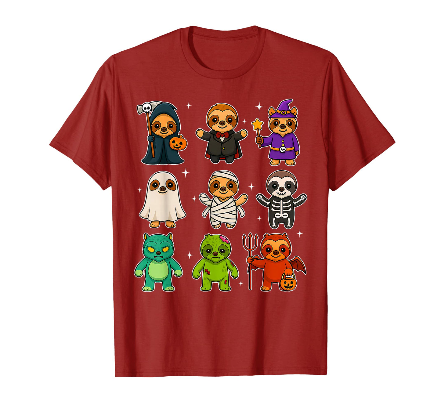 Cute Sloths Witch Pumpkin Skeleton Costume Happy Halloween T-Shirt
