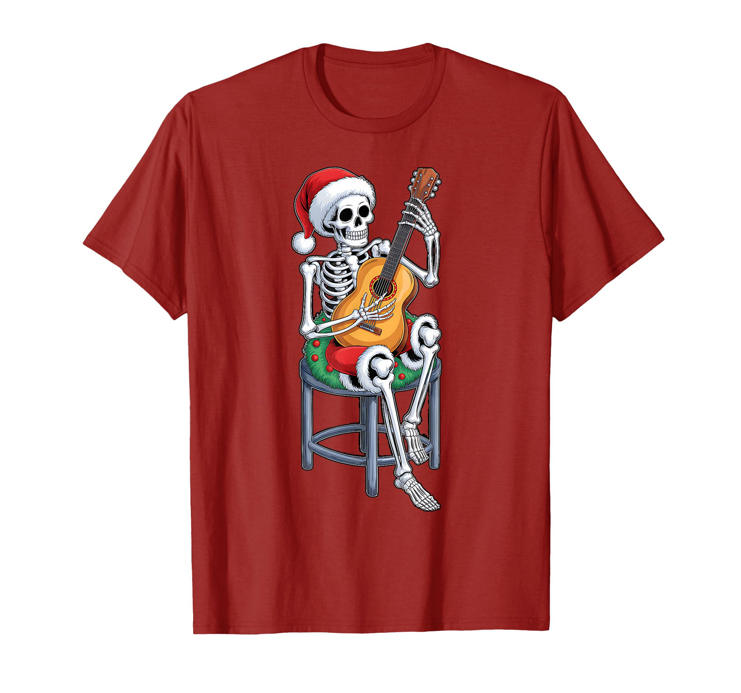 Xmas Santa Skeleton Playing Guitar Funny Christmas Boys Kids T-Shirt