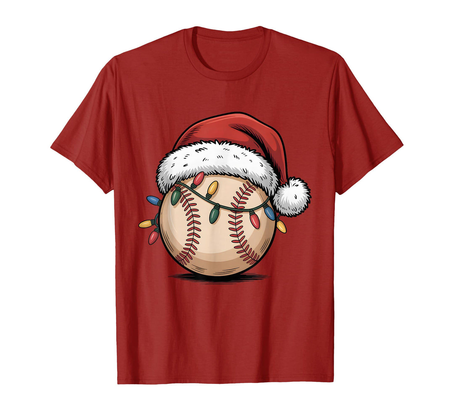 Baseball Santa Hat Christmas Holiday Lights T-Shirt