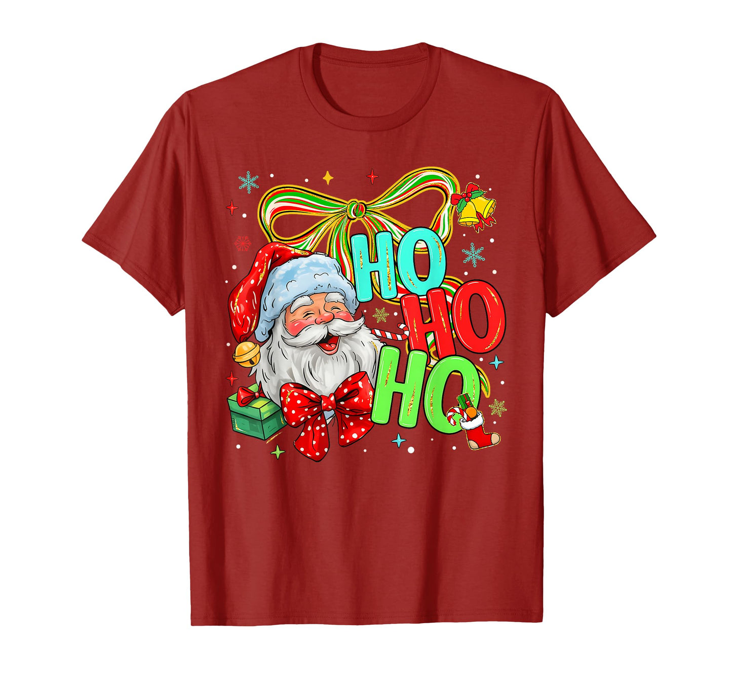 Christmas Santa Claus Ho Ho Ho Coquette Bow Pink Xmas Women T-Shirt