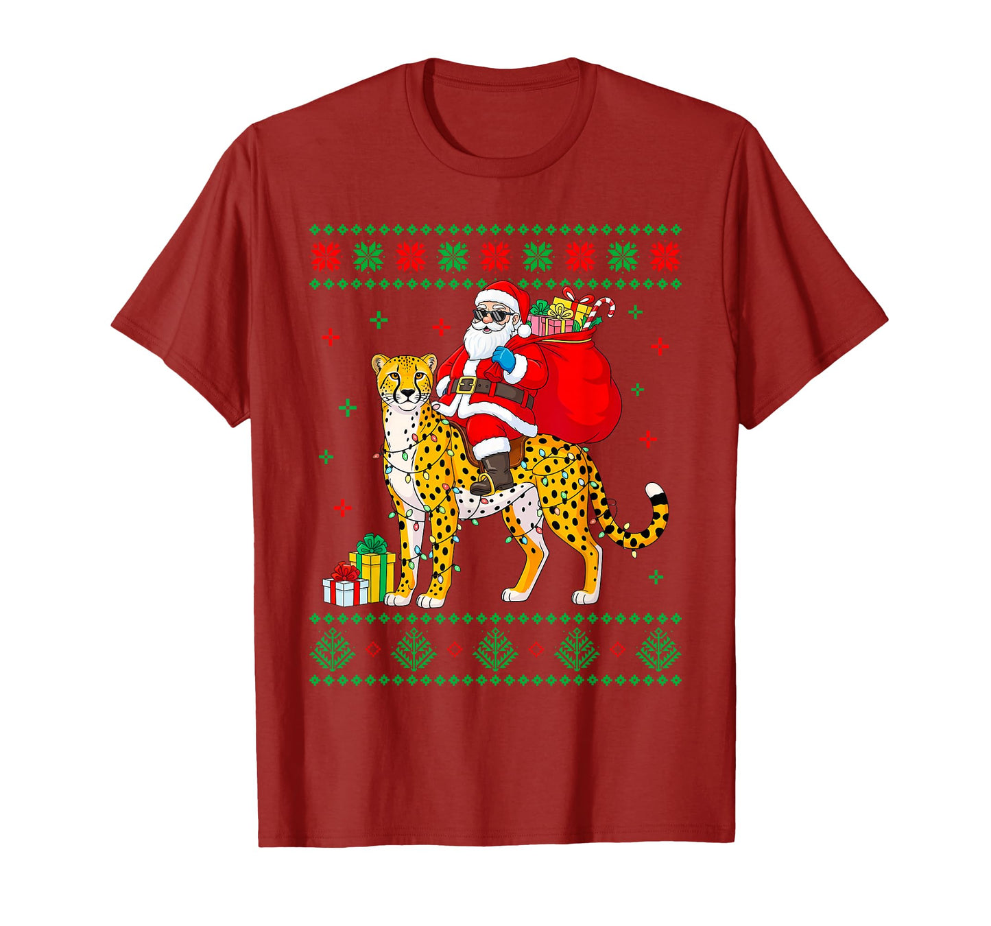 Ugly Xmas Santa Riding Cheetah Christmas T-Shirt