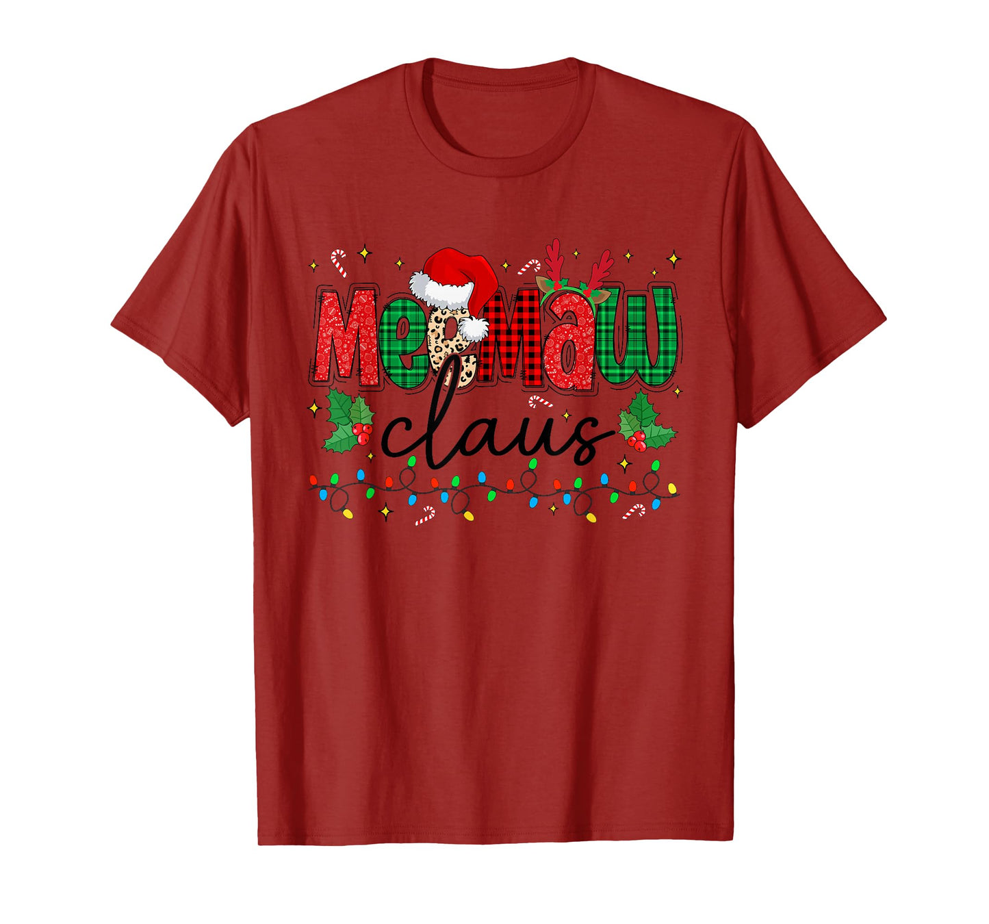 Meemaw Claus Christmas Santa Hat Reindeer Grandma Grandkids T-Shirt