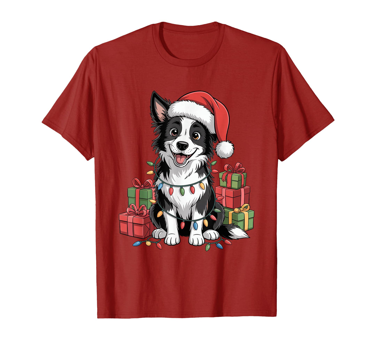 Cute Border Collie Christmas Santa Hat Dog Lovers Holiday T-Shirt