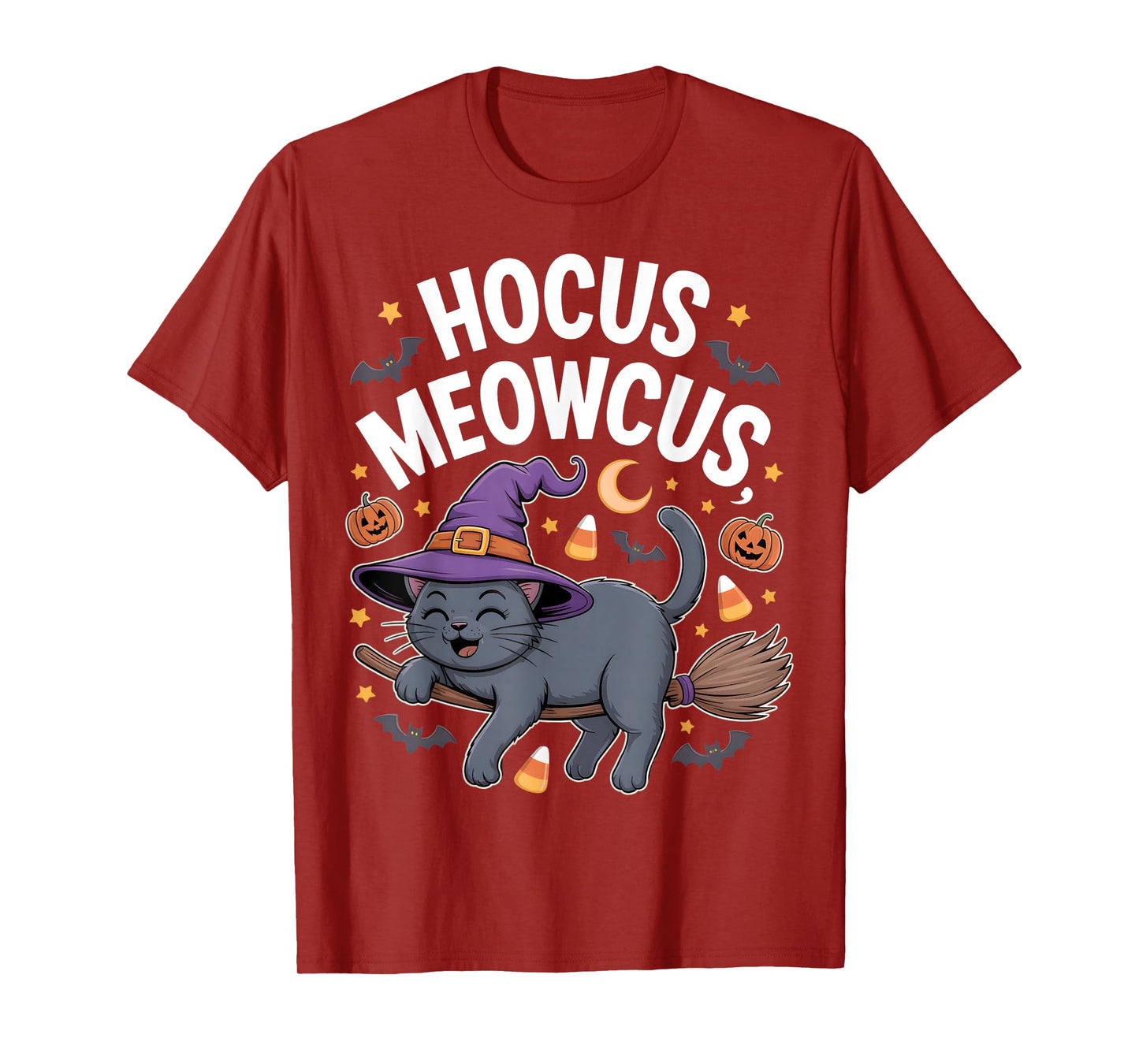 Hocus Meowcus Black Cat Broom Vintage Cat Halloween Costume T-Shirt