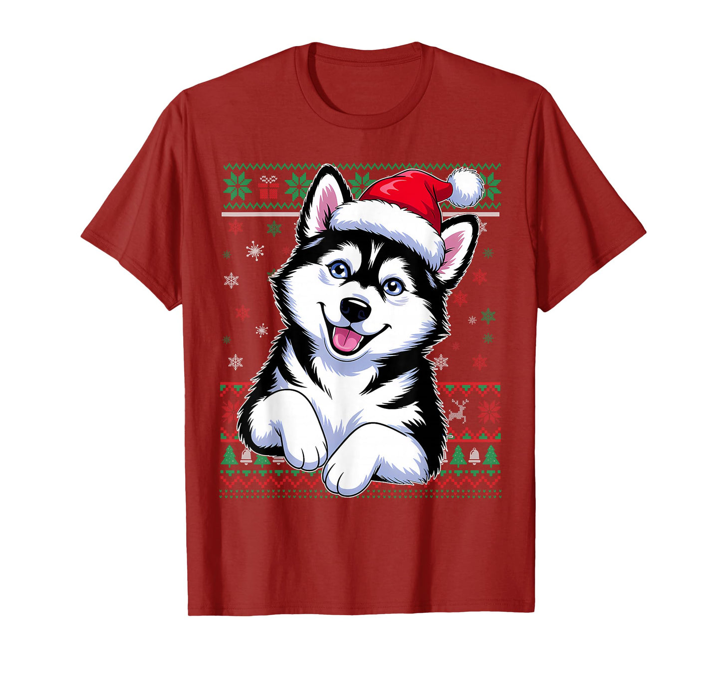 Siberian Husky Ugly Christmas Dog Santa Hat Xmas Boys Kids T-Shirt