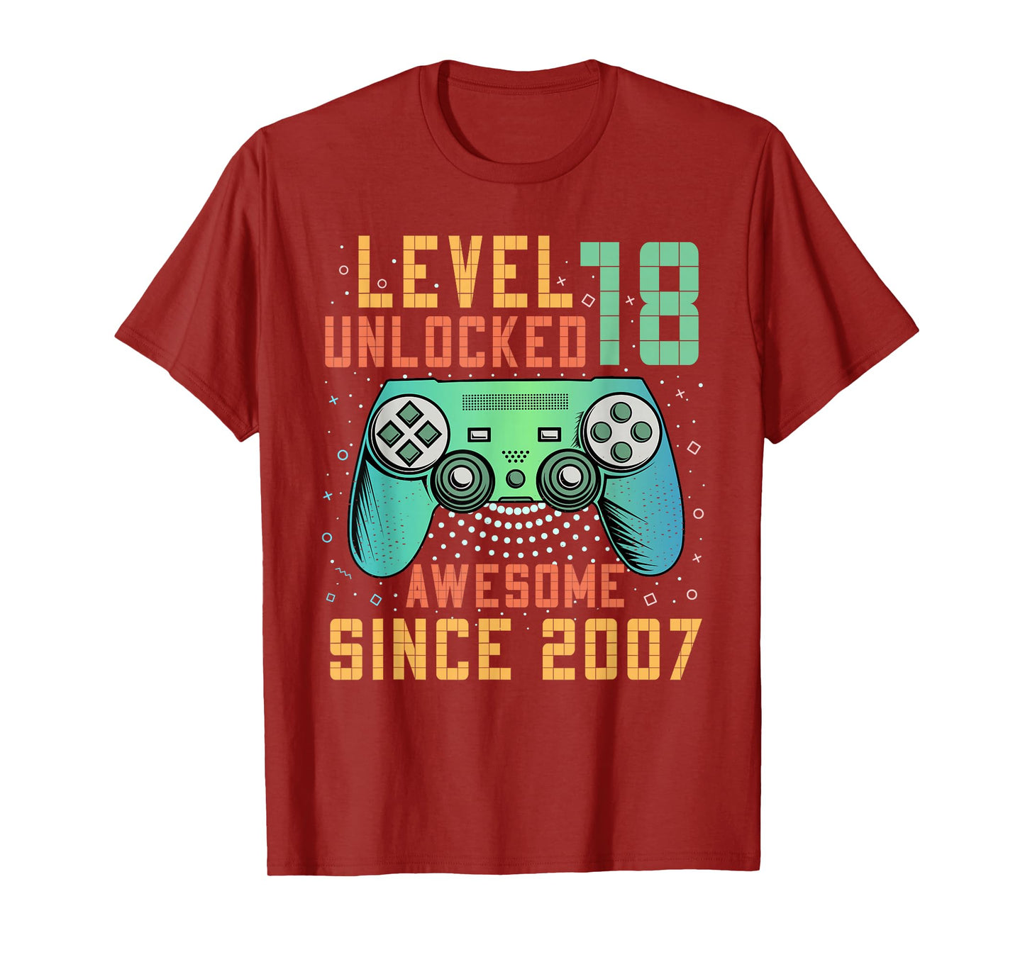 Awesome Since 2007 18 Birthday Boy Gamer Gifts Level 18 Unlocked 18th Birthday Black Gaming T-Shirt