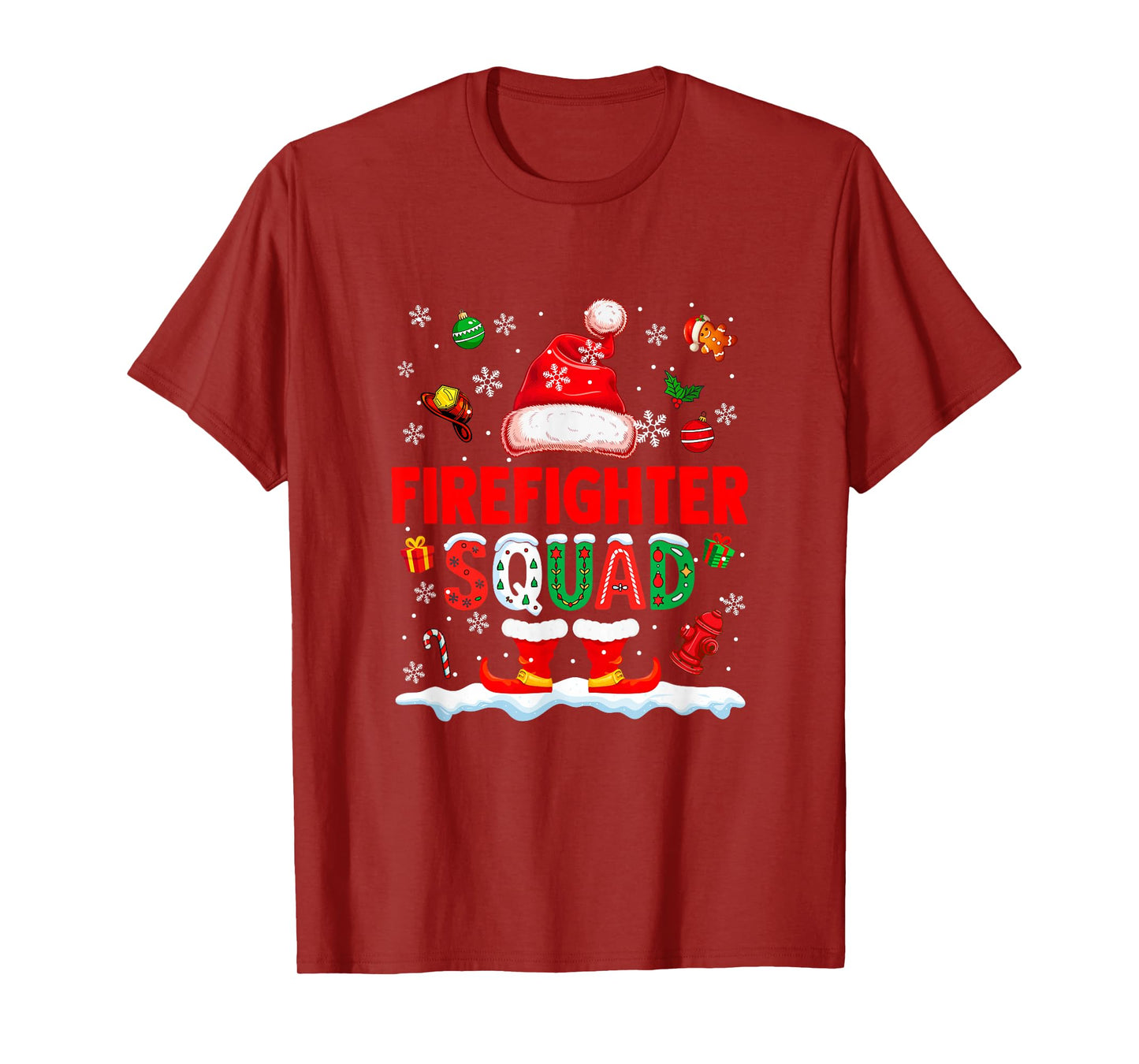 Firefighter Squad Men Job Christmas Santa Costume Bow Tie T-Shirt