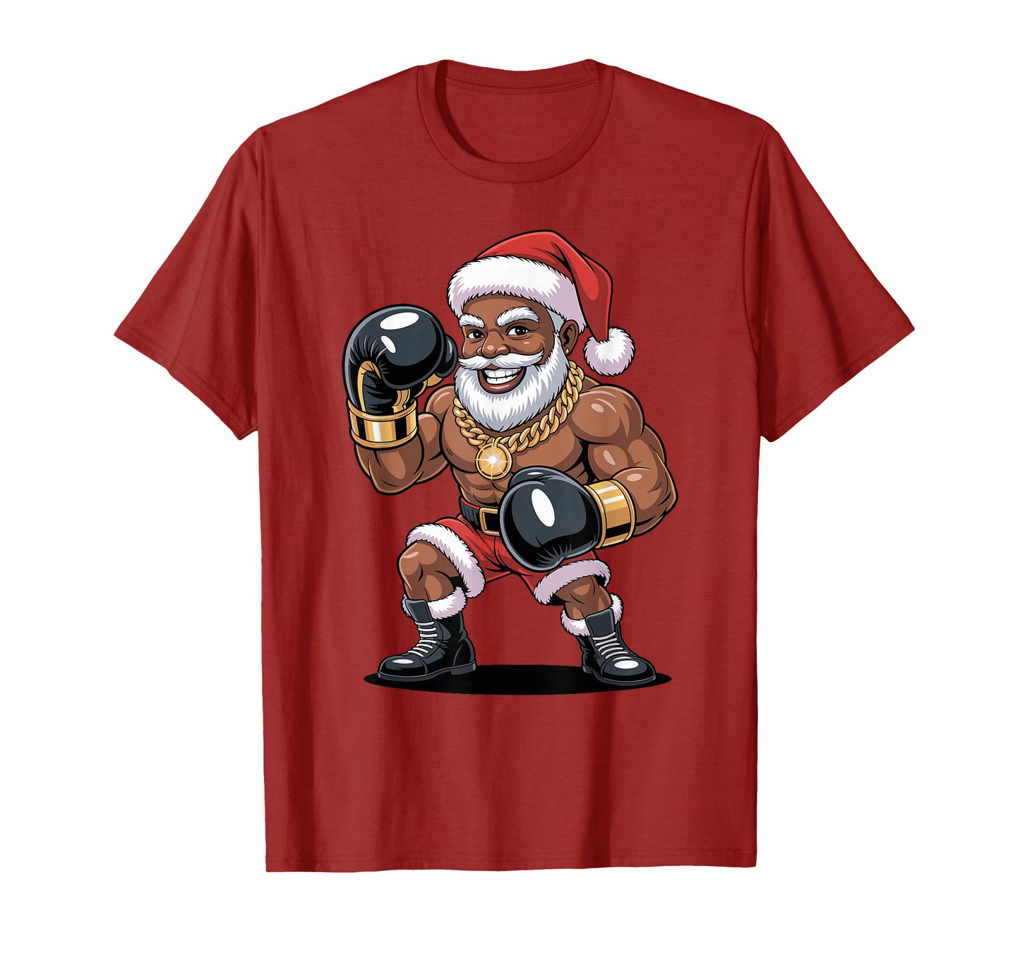 Afro Santa Boxing African American Christmas Funny Holiday T-Shirt