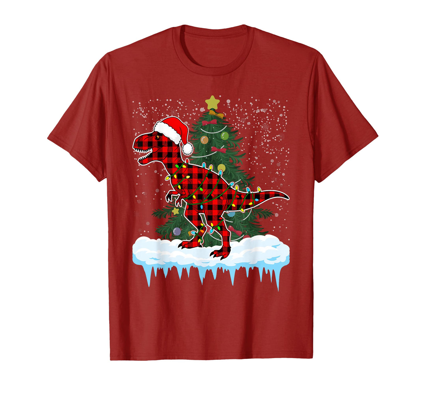 Christmas Dinosaur Buffalo Plaid, Santa Trex Pajama T-Shirt