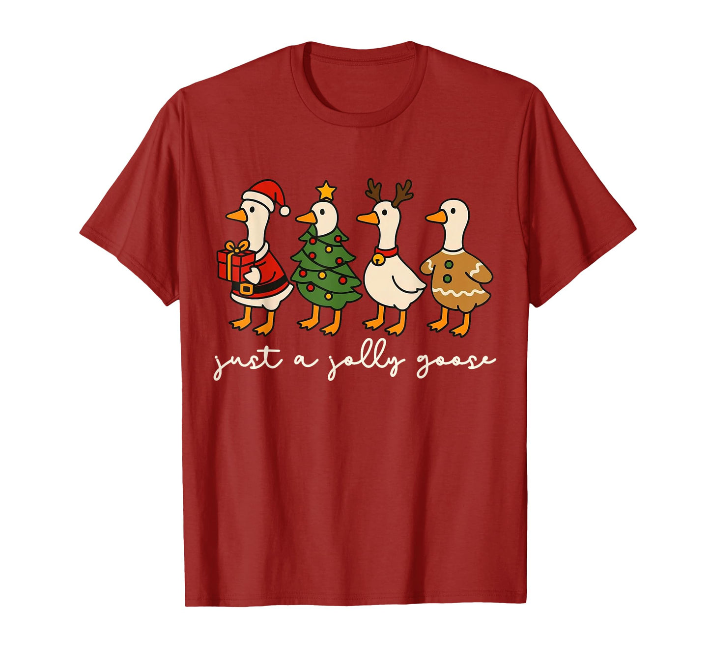 Just A Jolly Goose Christmas Santa Gingerbread Goose T-Shirt