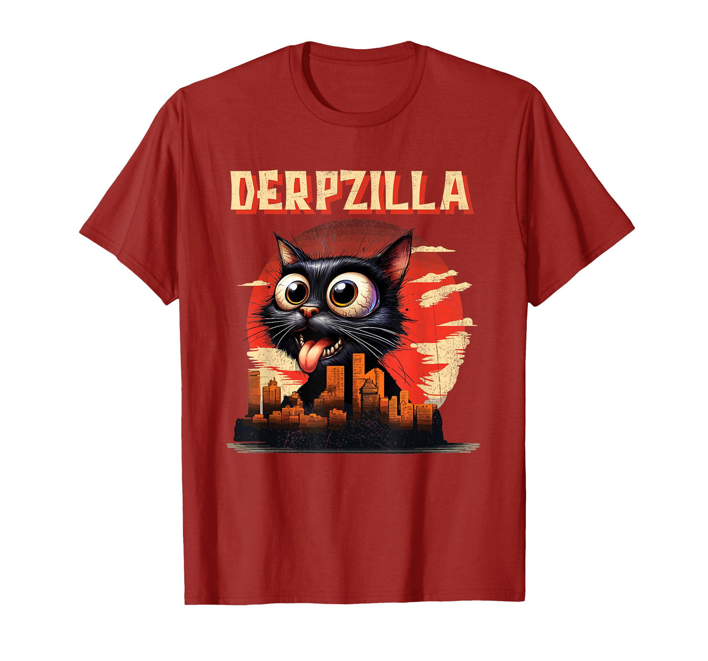 Derpzilla Funny Derpy Giant Cat Kitten City Skyline T-Shirt
