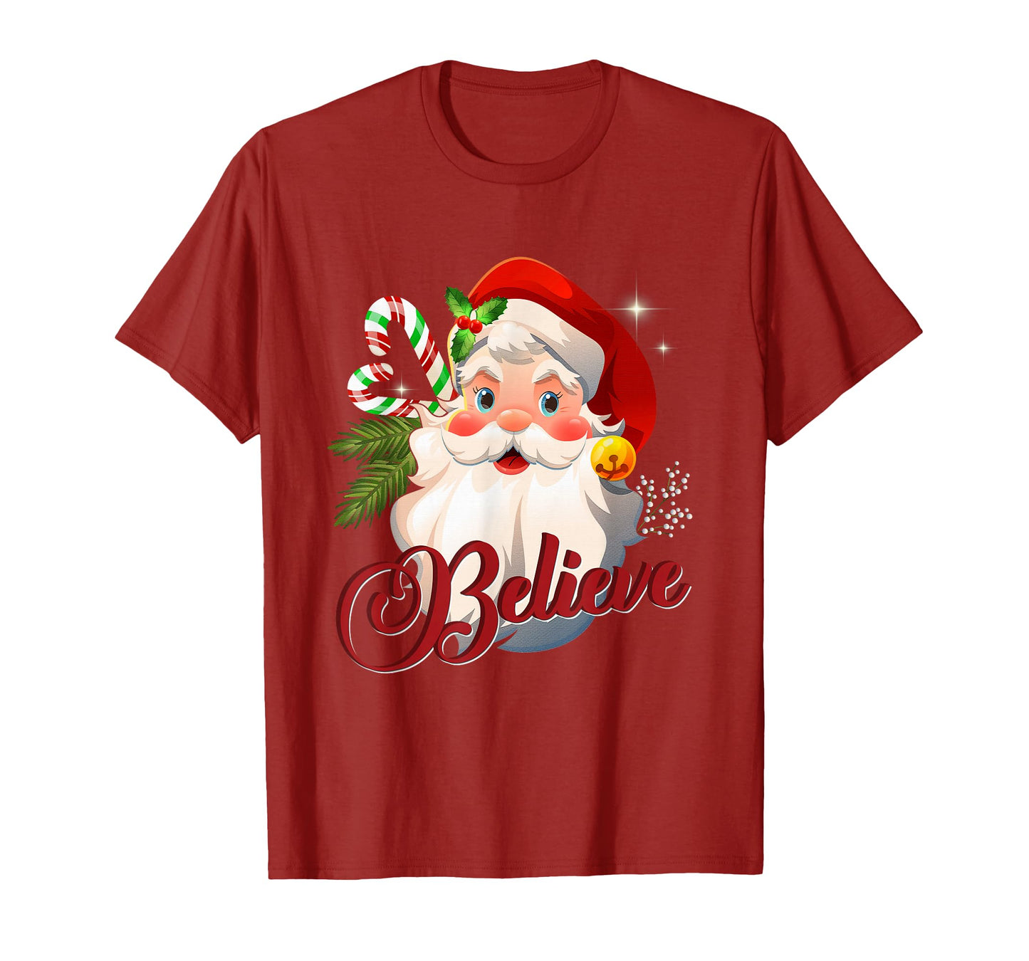 Vintage Santa Claus Believe Christmas Candy Cane Men Women T-Shirt