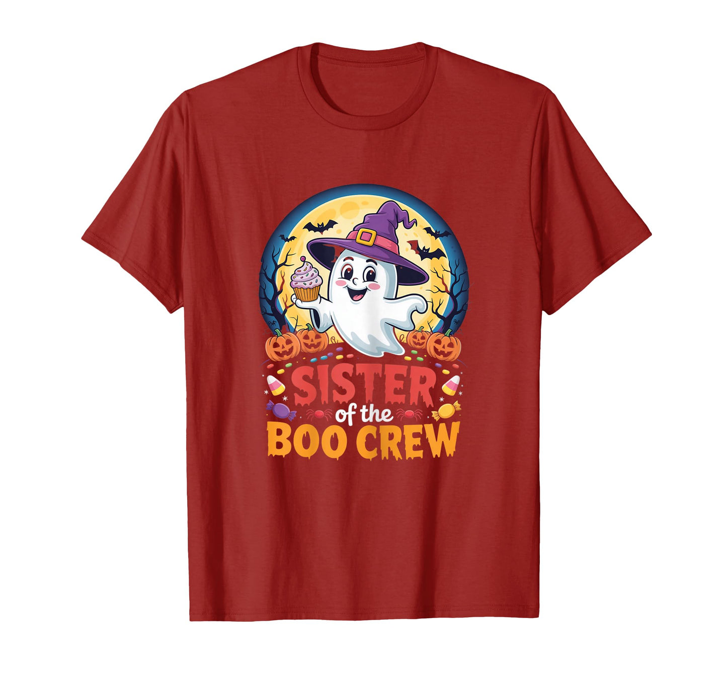 Sister of The Boo Crew Halloween Ghost Outfit with Pumpkins T-Shirt