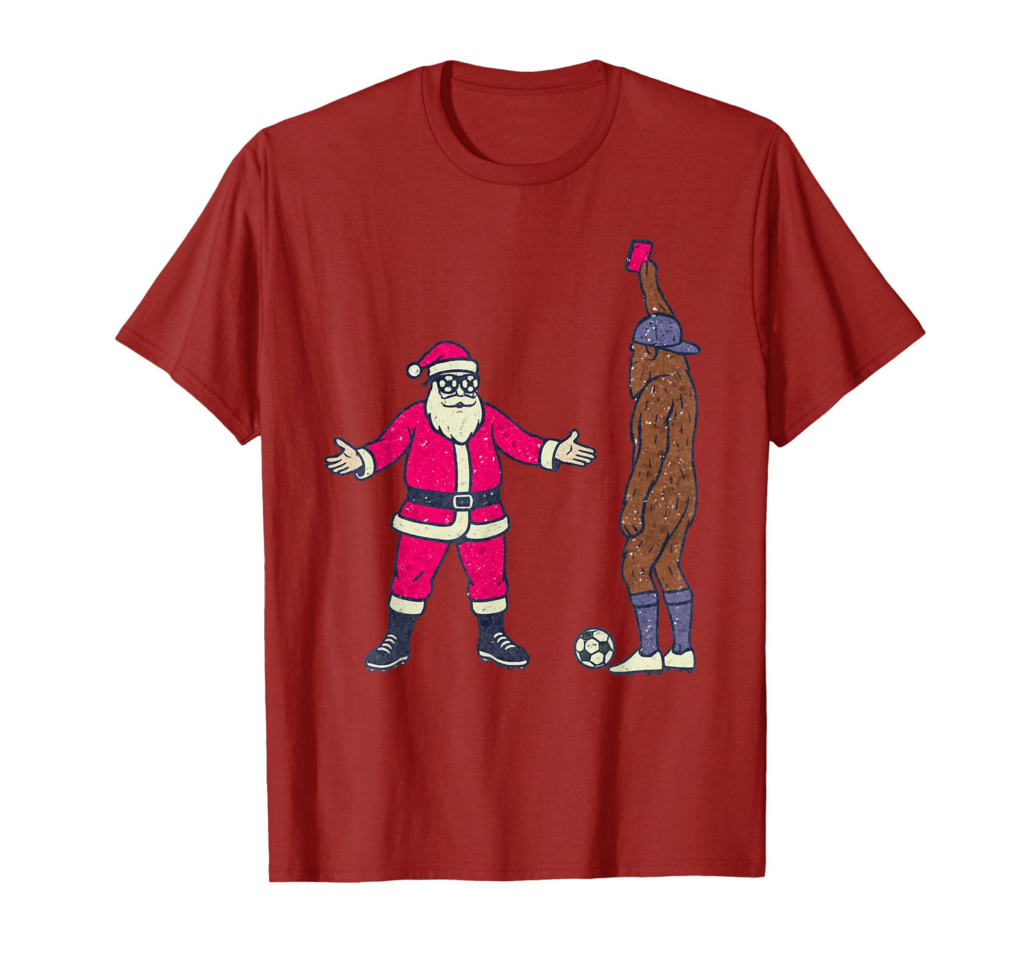 Santa Sasquatch Playing Soccer Christmas Funny Xmas Holiday T-Shirt