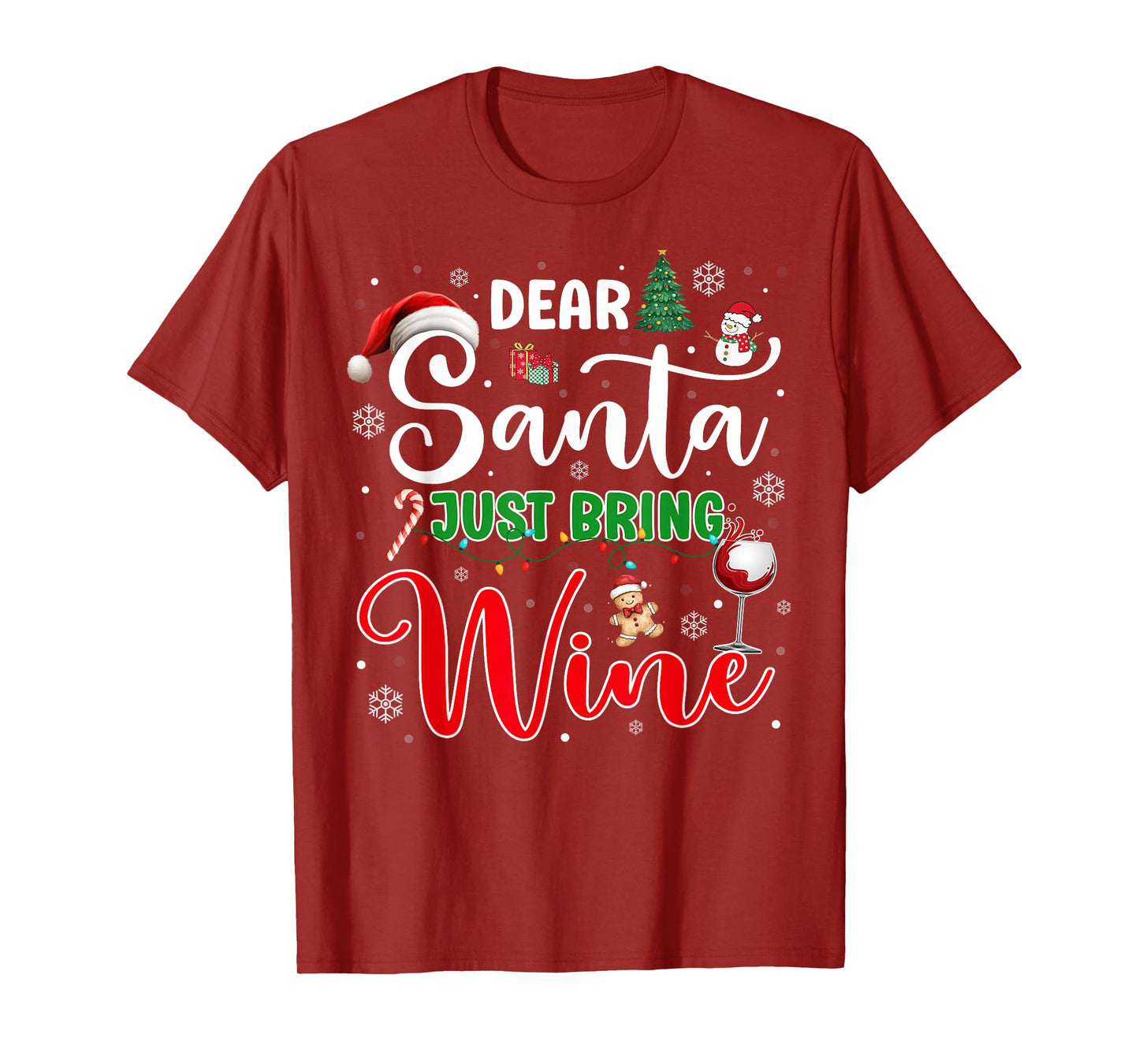 Dear Santa Just Bring Wine Christmas Drinking Xmas Pajama T-Shirt