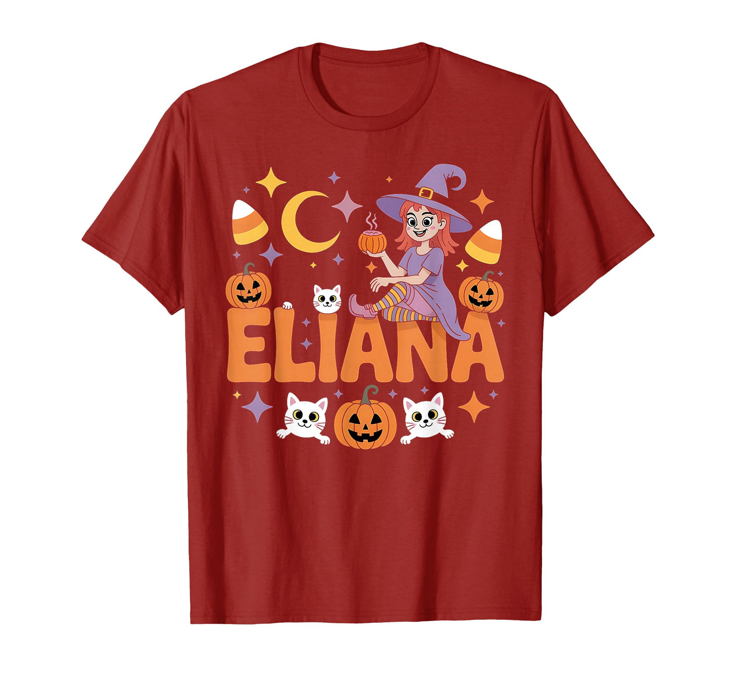 Eliana Witch Candy Corn Cat Halloween Women and Girls T-Shirt