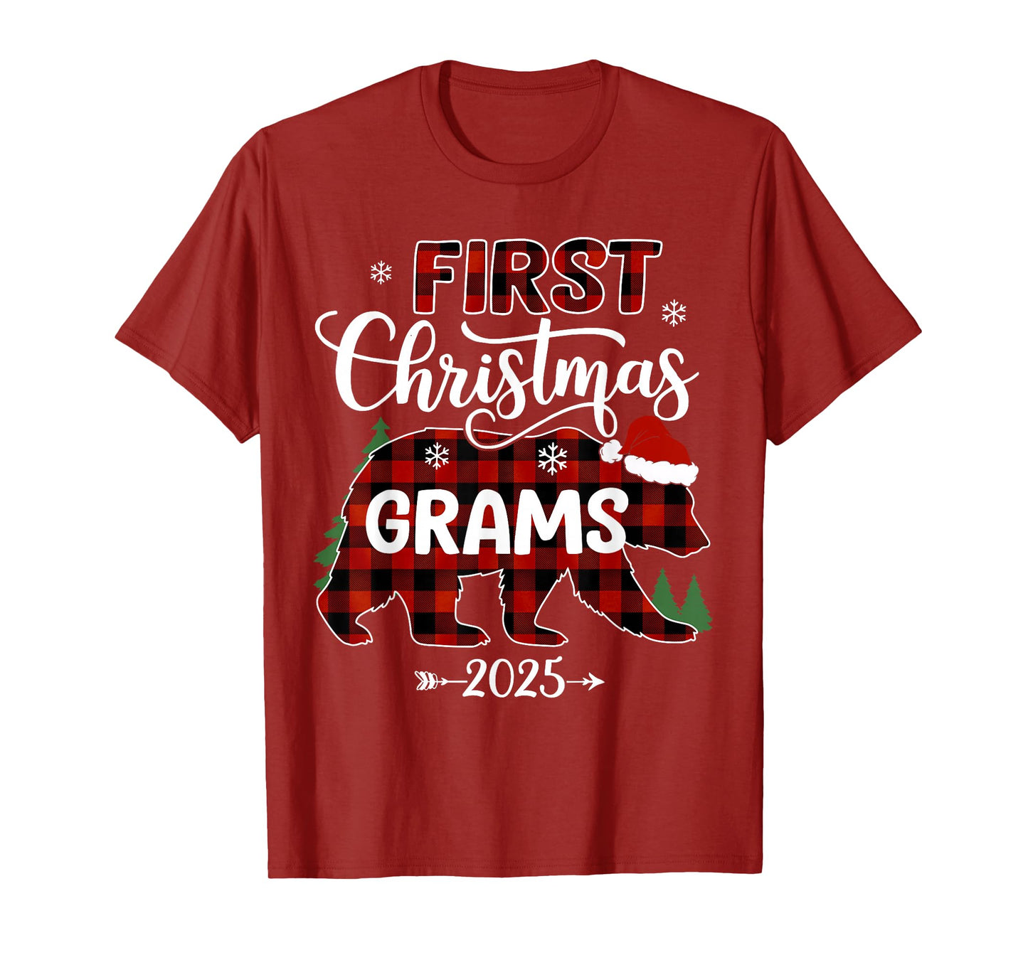 Pregnancy First Christmas Grams Red Plaid Bear Santa 2025 T-Shirt