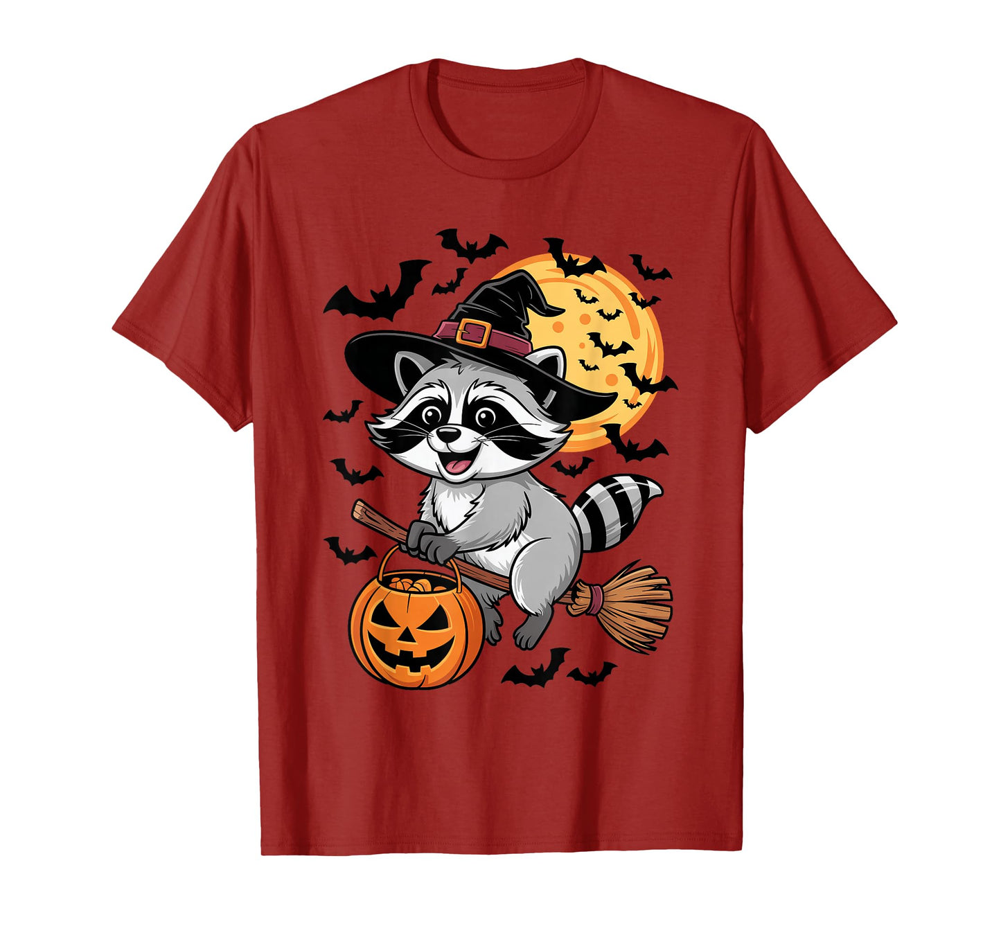 Raccoon Witch Jack-o-Lantern Candy Bucket Halloween Costume T-Shirt