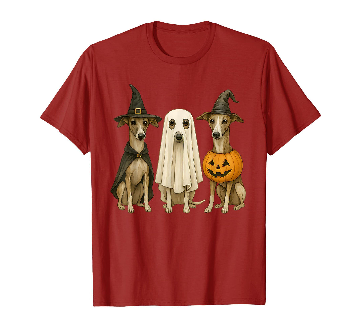 Whippet Halloween Greyhound Dog Iggy Witch Ghost Pumpkin T-Shirt