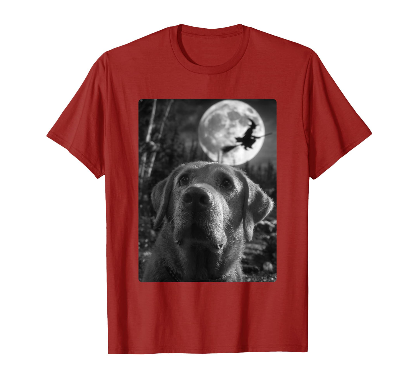 Funny Labrador Selfie Full Moon Flying Witch Halloween Dog T-Shirt