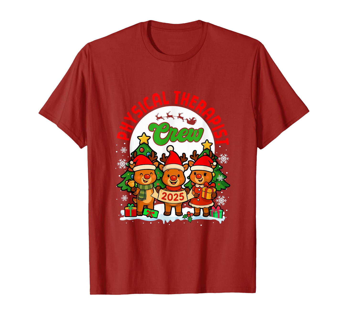 Physical Therapist Crew 2025 Xmas Three Santa Reindeer T-Shirt