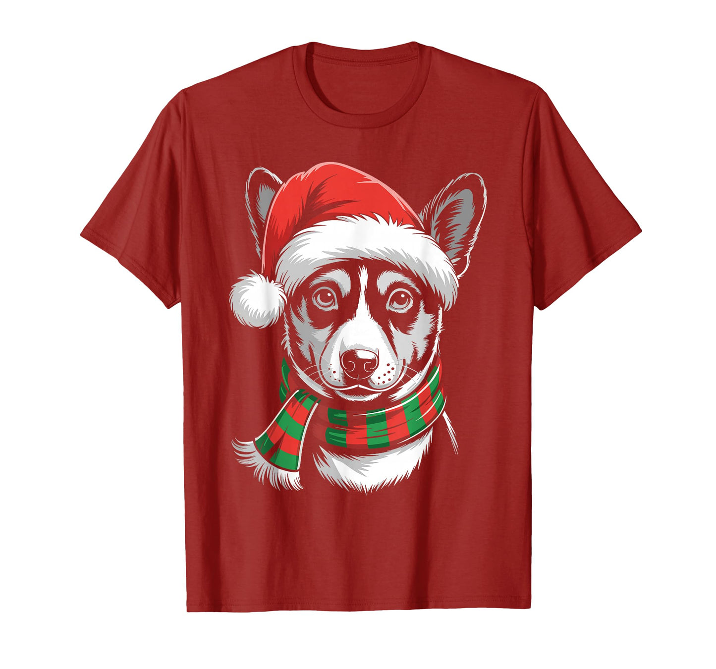 Basenji Dog Xmas Santa Hat Scarf Christmas Costume T-Shirt