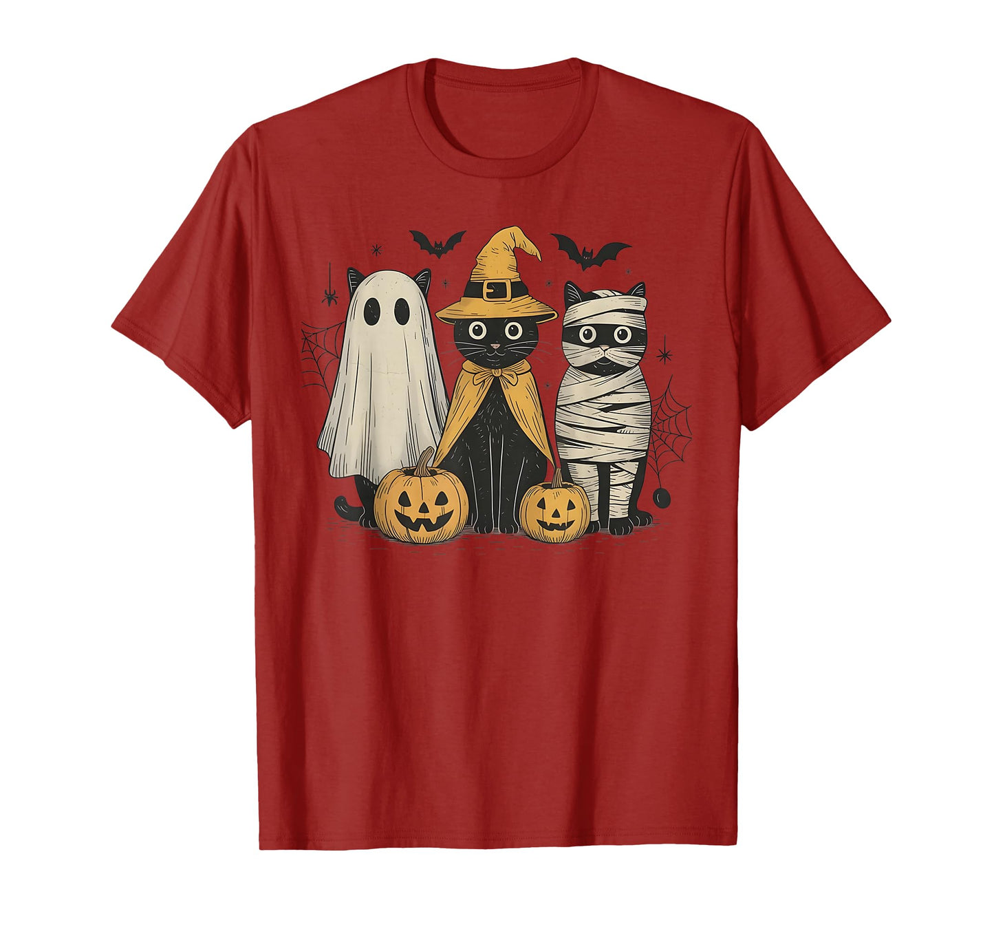 Black Cat Witch Ghost Scary Halloween Pumpkin Men Kids Gifts T-Shirt