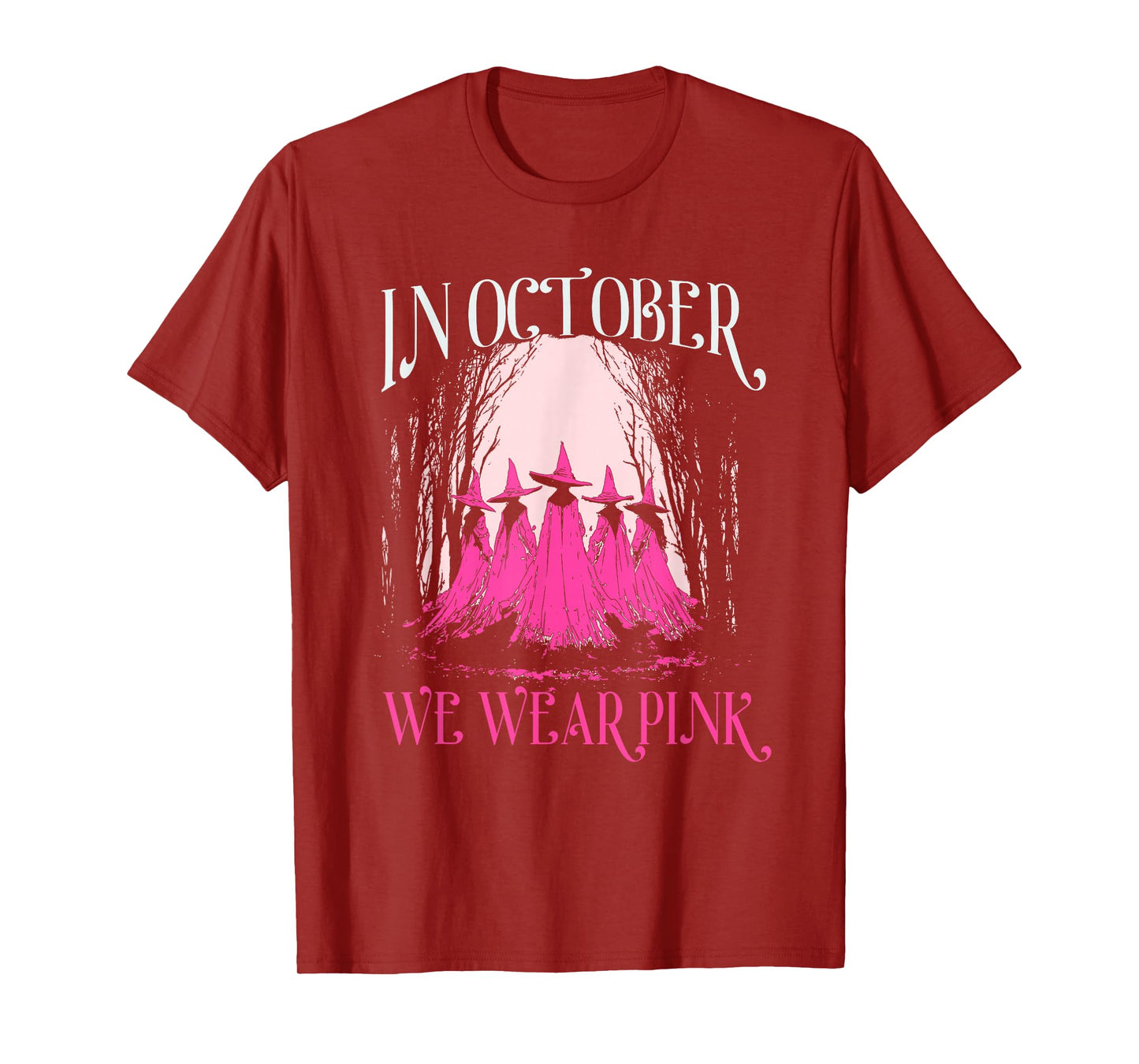 in October We Wear Pink Witch, Retro Cancer Ribbon Halloween T-Shirt