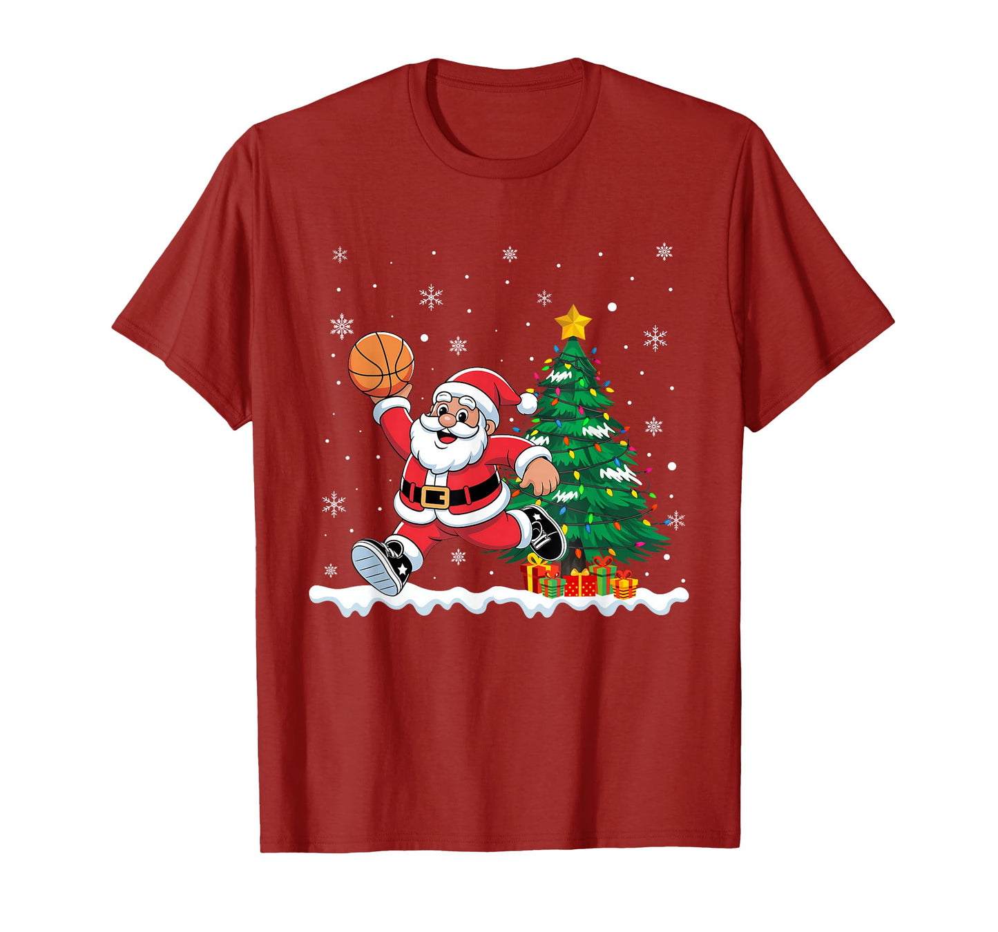 Santa Playing Basketball Funny Christmas Basketball Lover T-Shirt