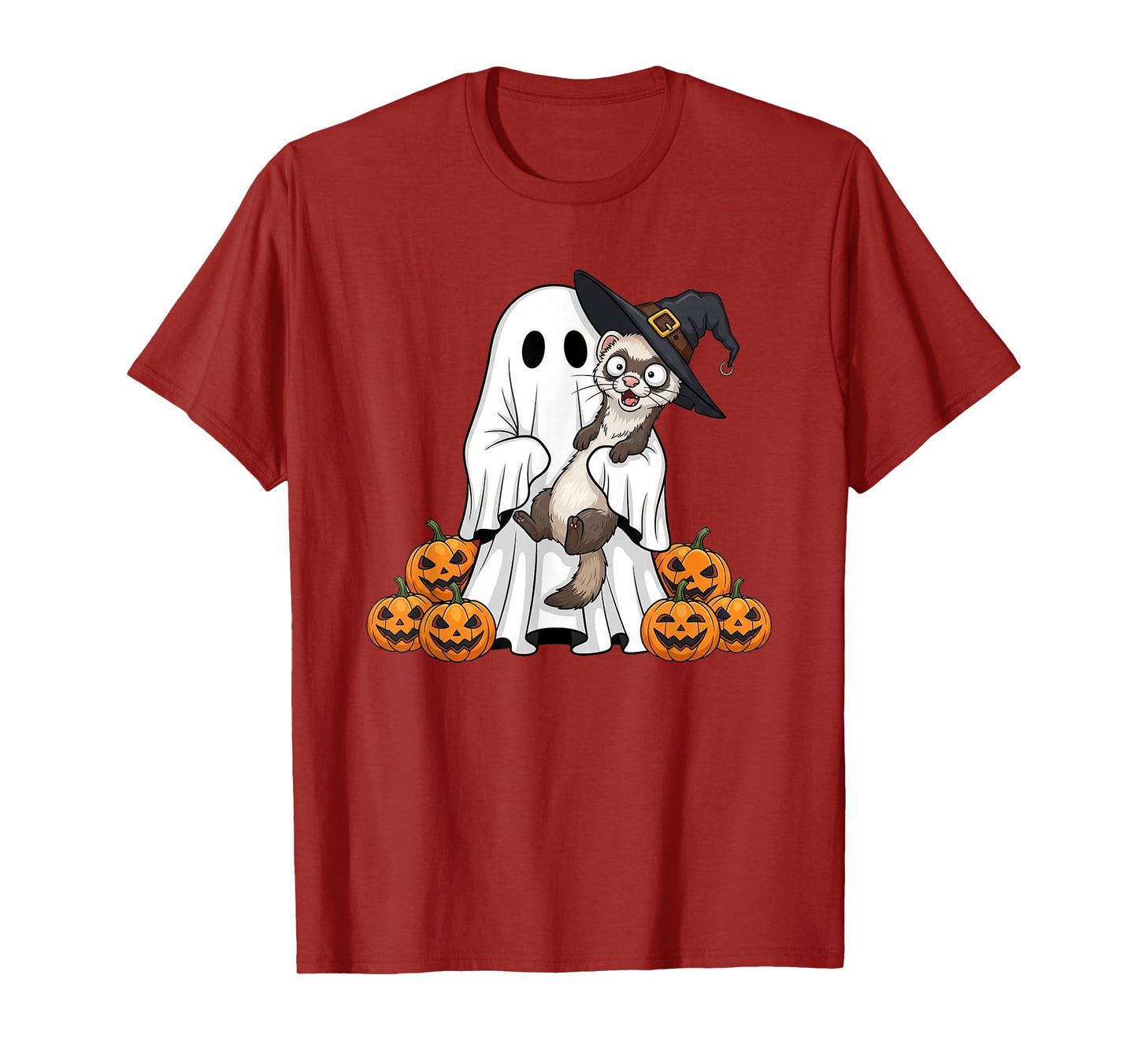Funny Ghost Ferret Pumpkin Halloween Kids Mens Womens T-Shirt