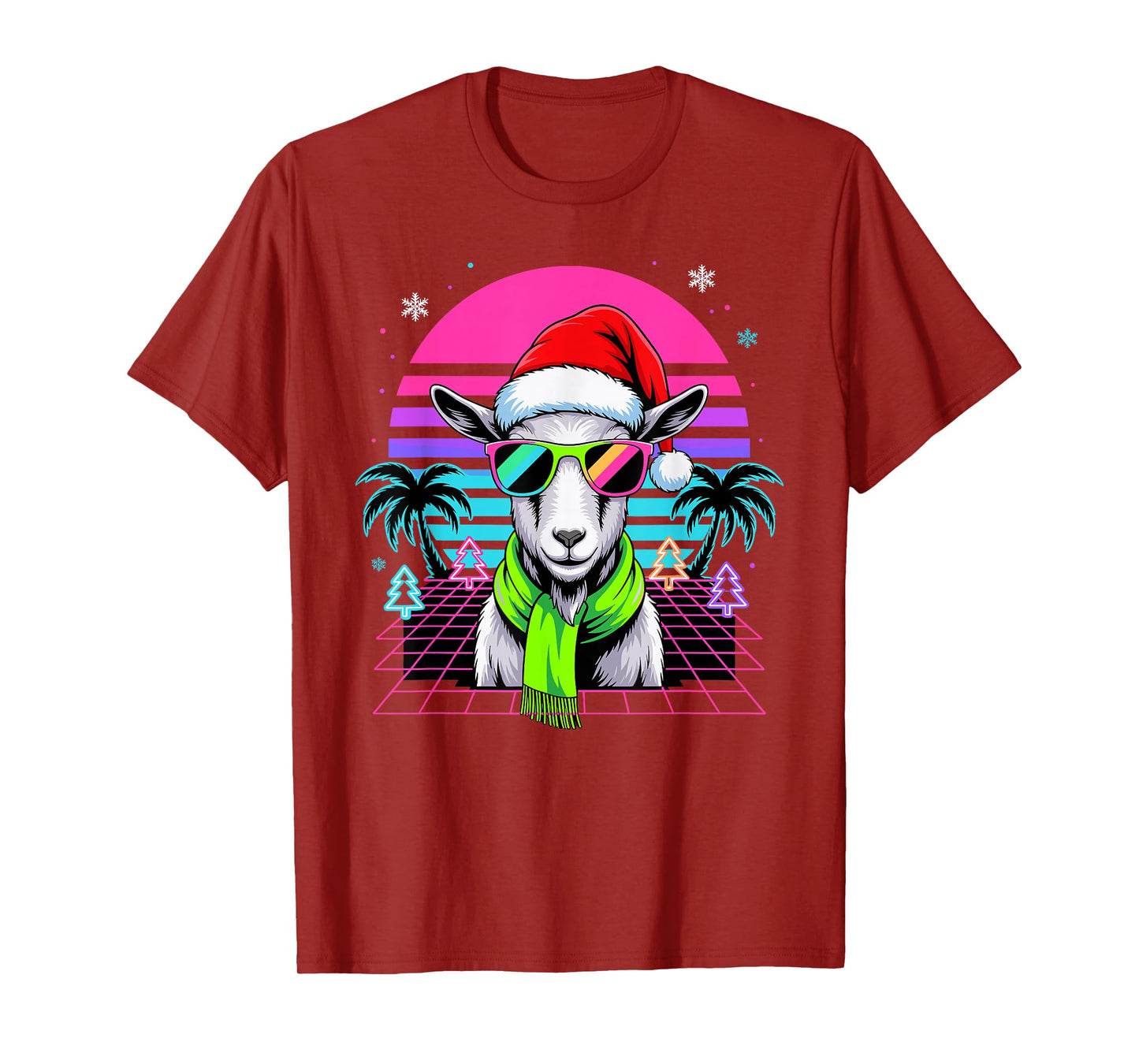 Christmas Synthwave Goat Sunglasses Goats T-Shirt