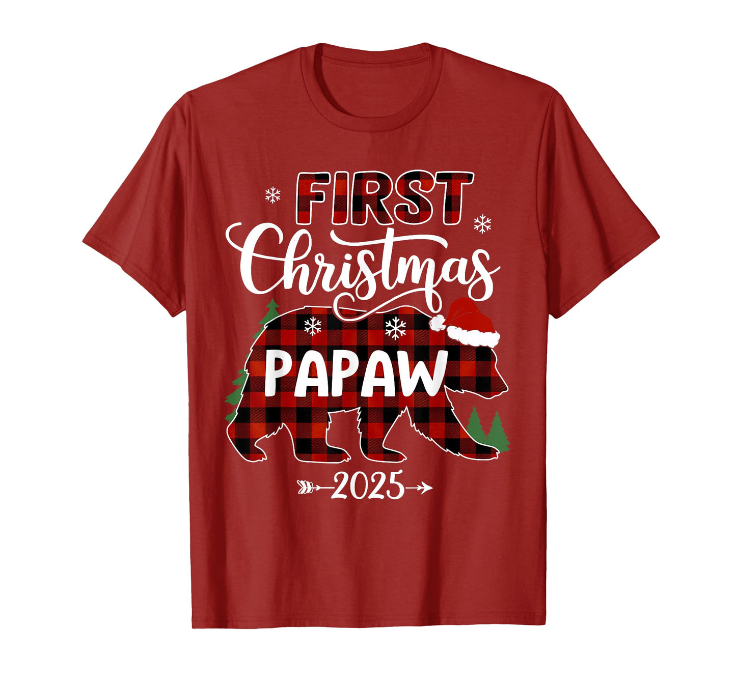 Pregnancy First Christmas Papaw Red Plaid Bear Santa 2025 T-Shirt