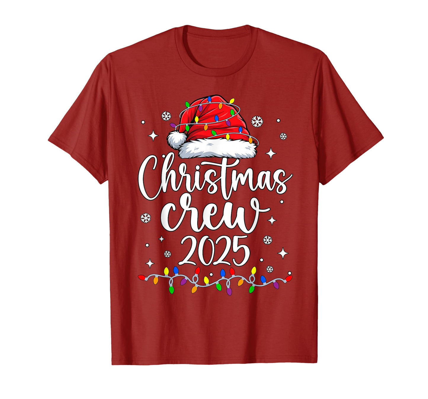 Christmas Crew Lights Red Santa Hat Xmas Family Men Women T-Shirt