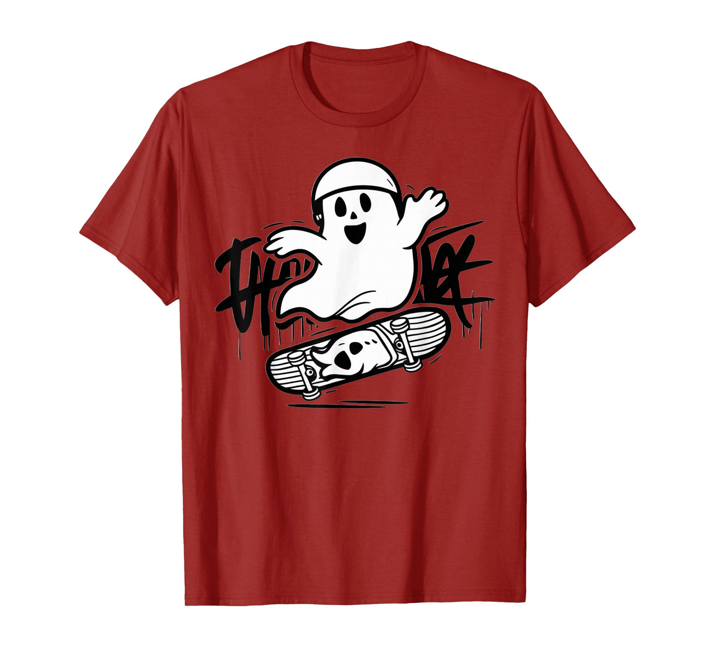Funny Ghost On Skateboard Retro Halloween Costume Kids Boys T-Shirt