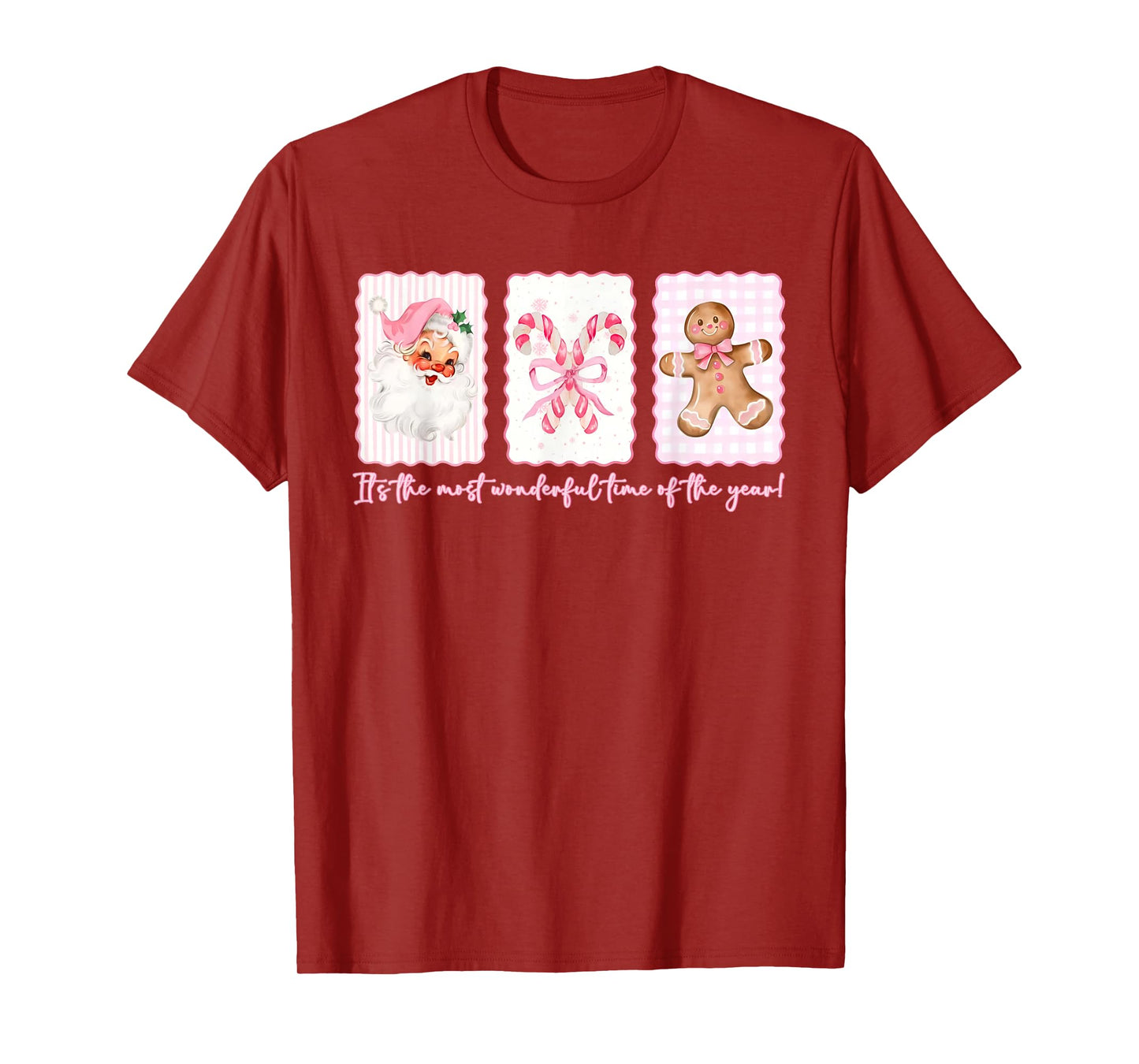 It's The Most Wonderful Time Pink Santa Coquette Bow Xmas T-Shirt