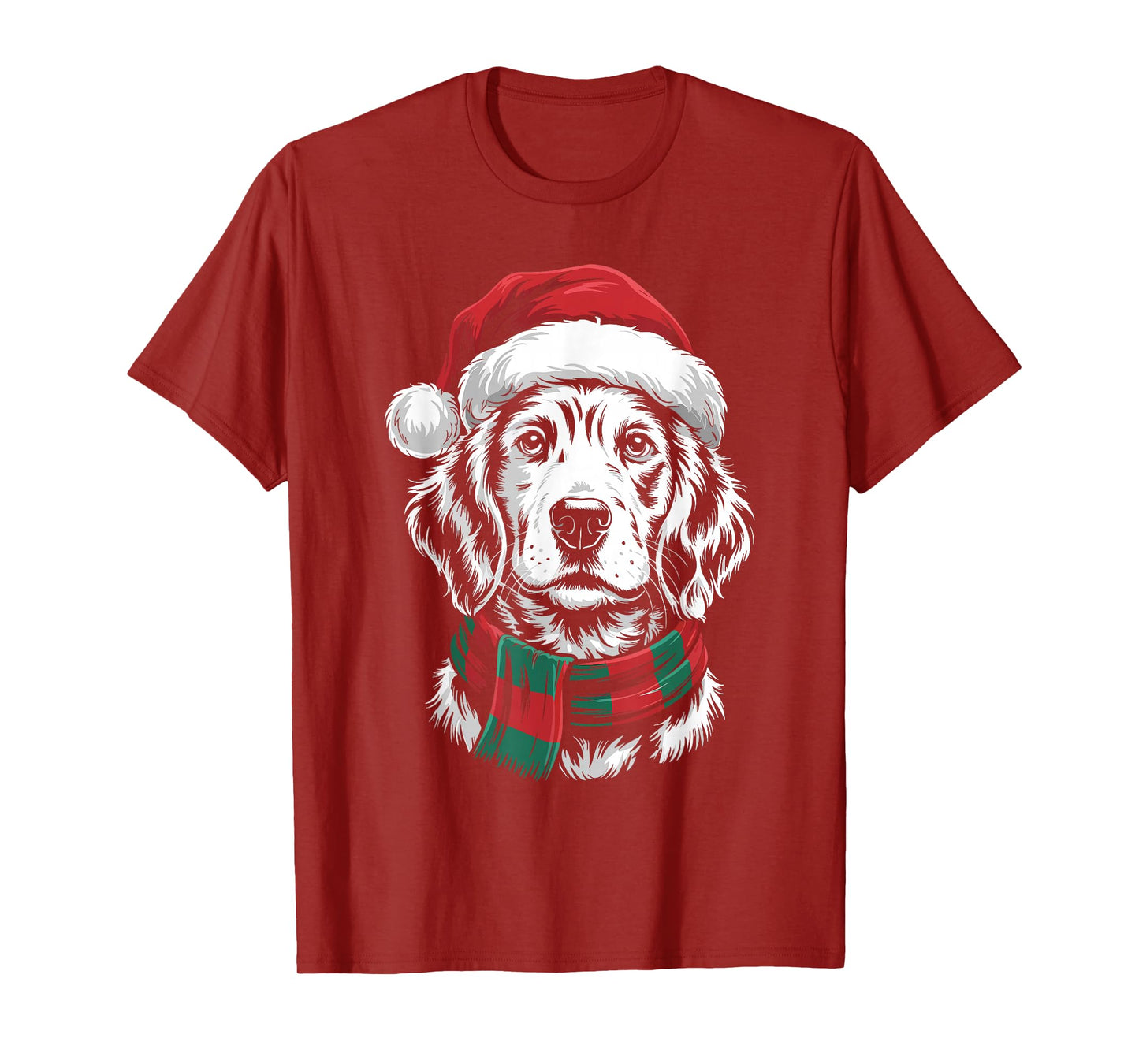 English Setter Dog Xmas Santa Hat Scarf Christmas Costume T-Shirt