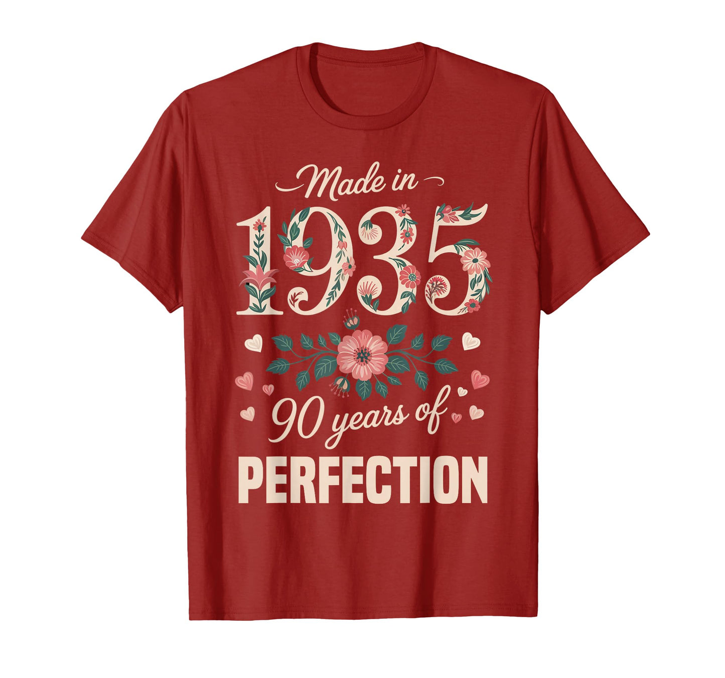 Cute 90 Year Old Made In 1935 Floral 90th Birthday Women T-Shirt