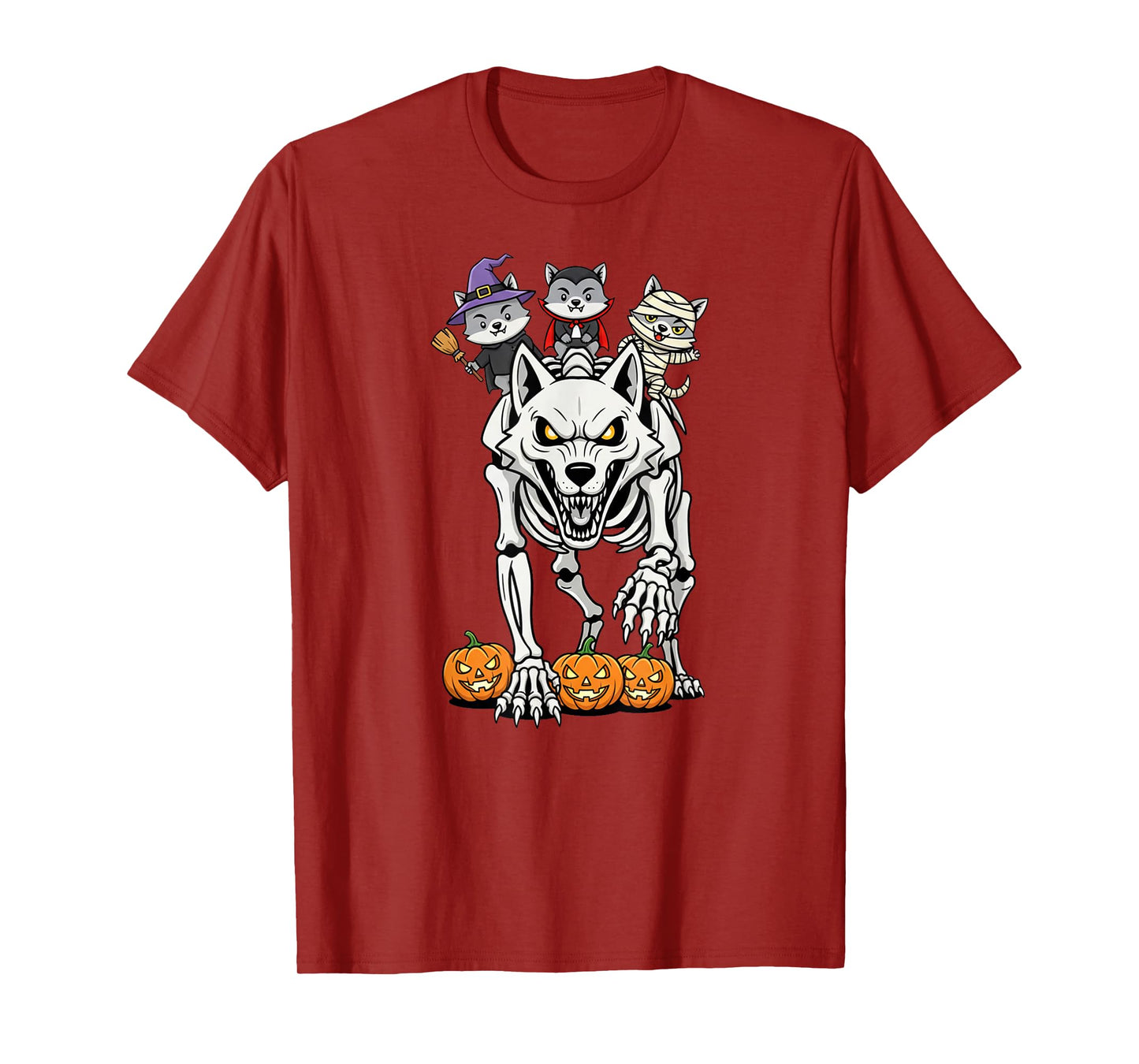 Funny Wolf Skeleton Mummy Witch Halloween Kids Mens Womens T-Shirt
