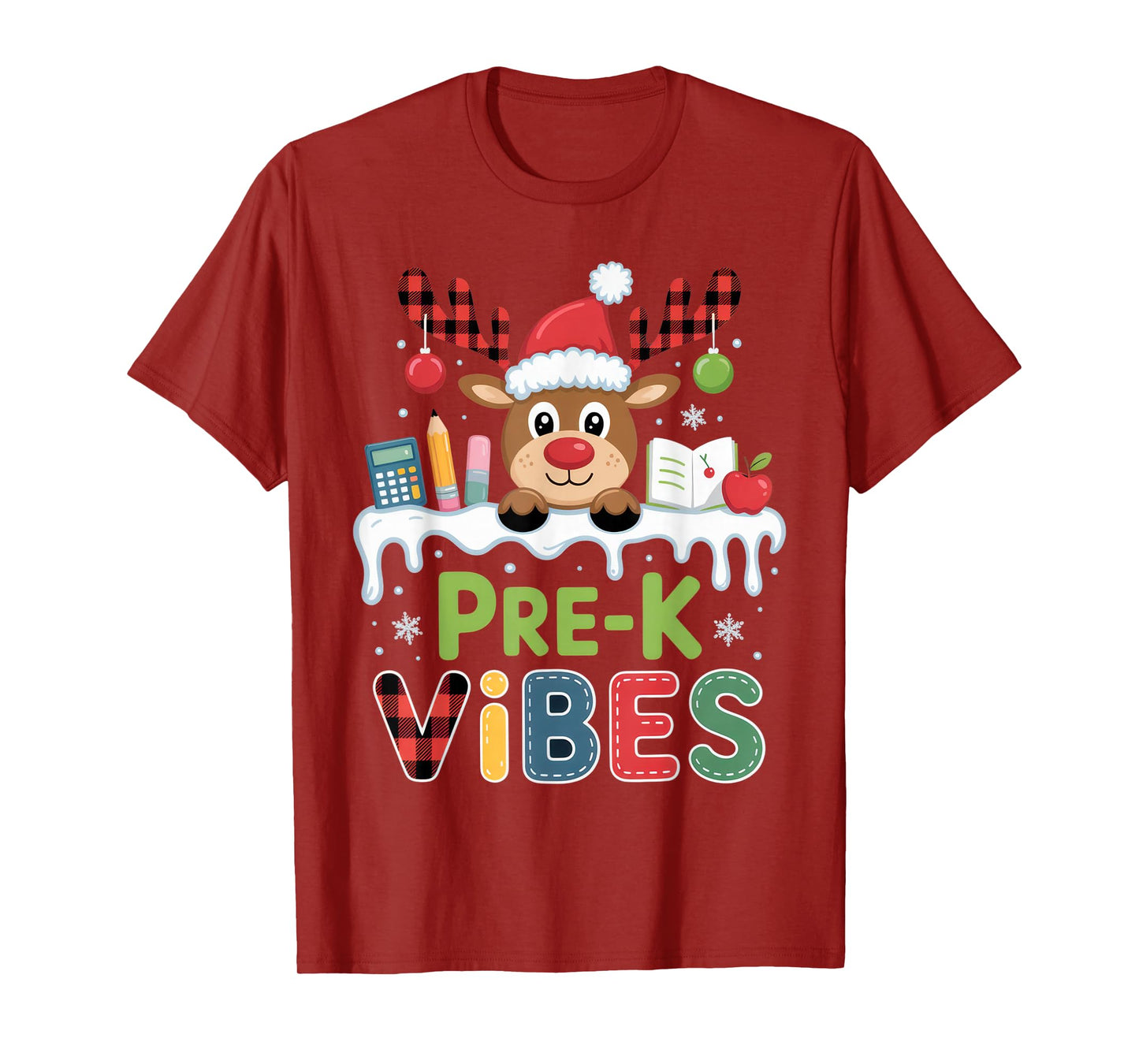 Pre-K Vibes Christmas Rudolph Preschool Fun Holiday Spirit T-Shirt