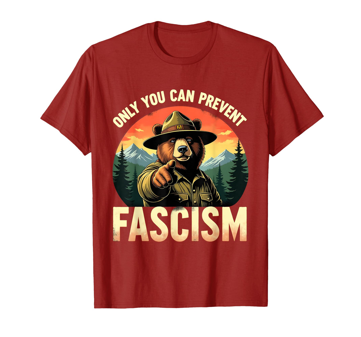 Vintage Style Prevent Fascism Bear Forest Political Satire T-Shirt