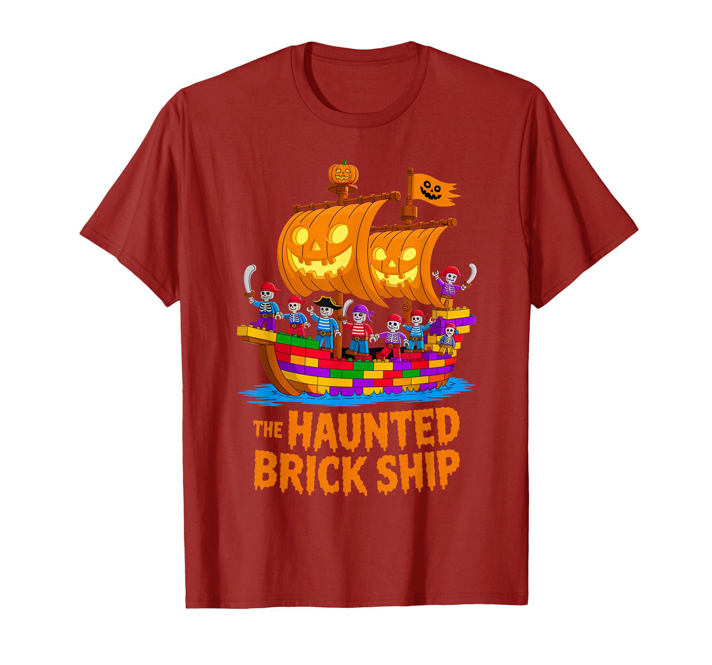 Halloween Bricks Pirate Skeleton Builder Blocks Building Toy T-Shirt