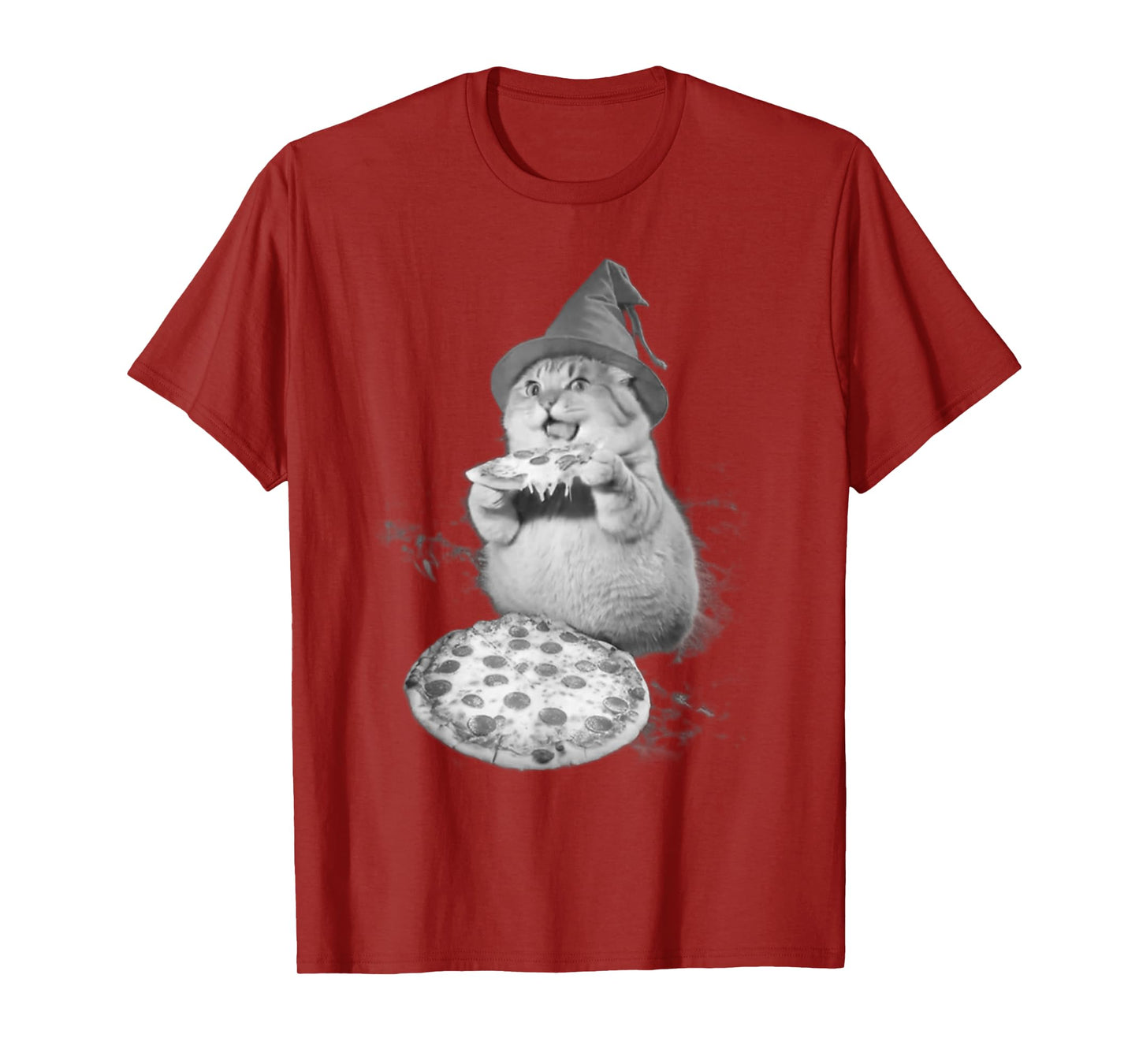Vintage 90s Wizard Cat Eat Pizza Weird Funny Halloween Meme T-Shirt