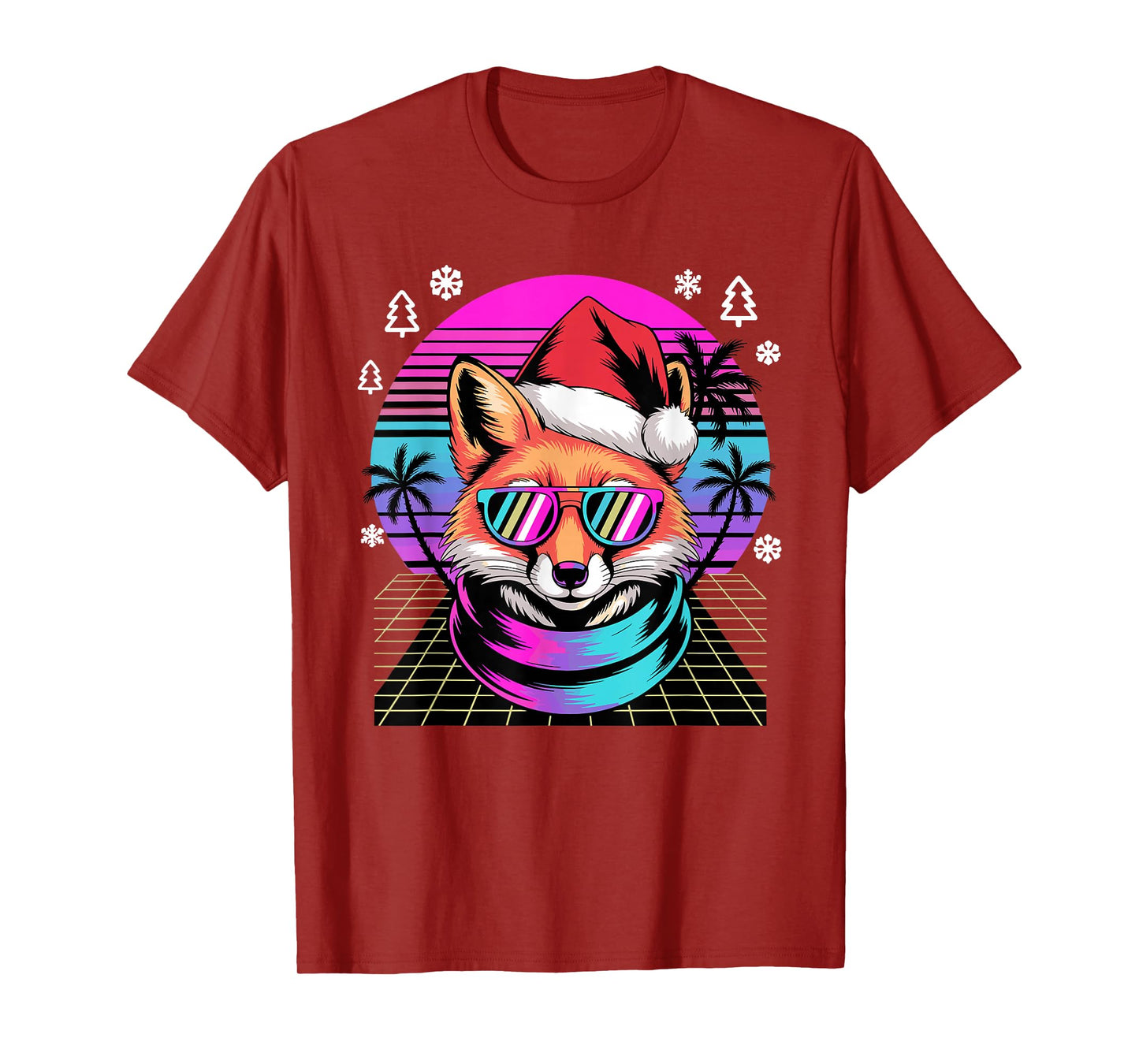 Christmas Synthwave Fox Sunglasses Foxes T-Shirt