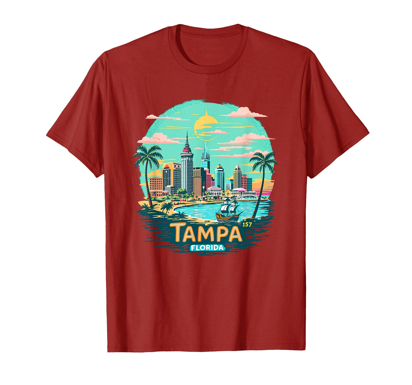 Vintage Tampa Florida Sunset Skyline Cityscape T-Shirt