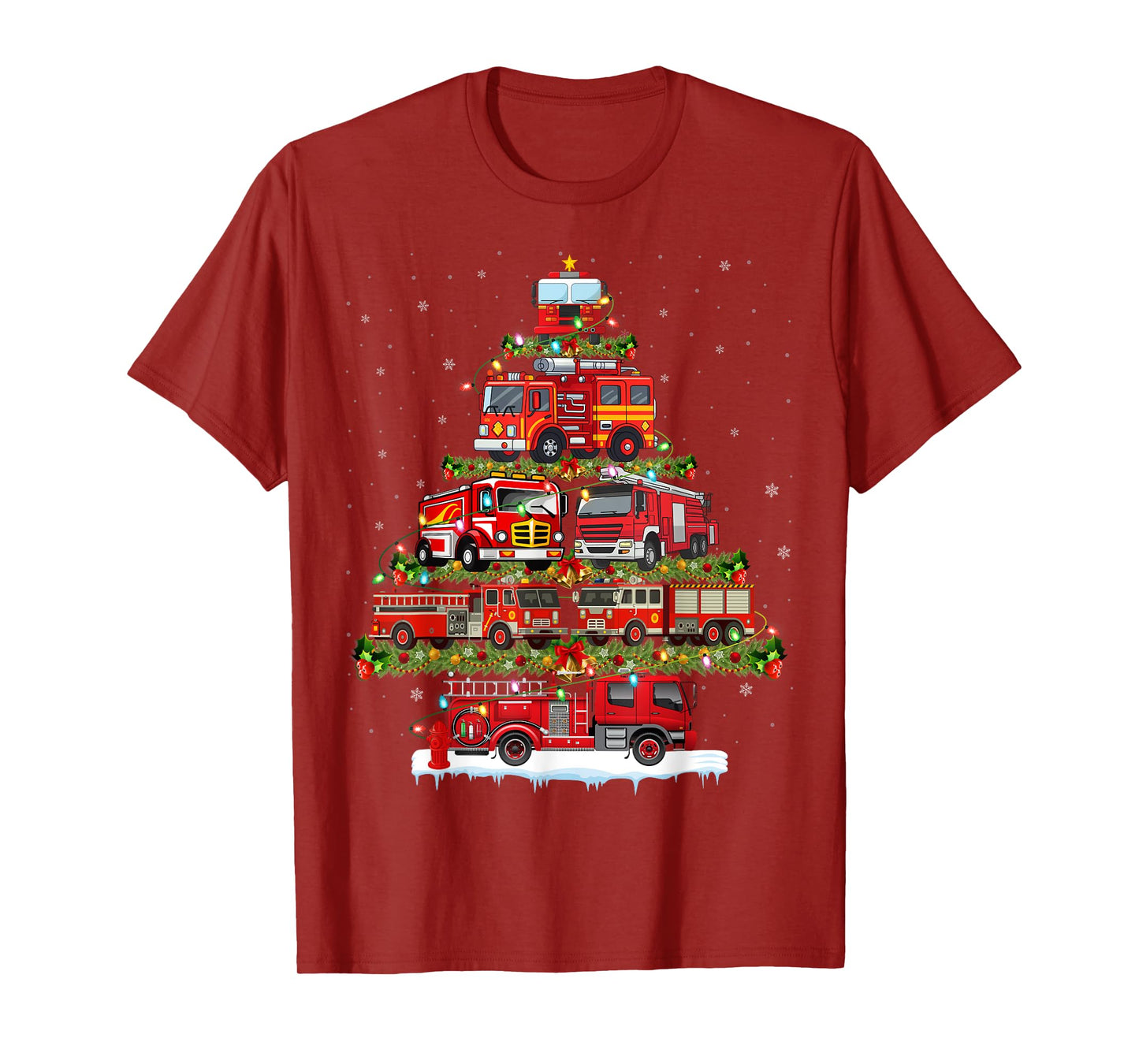 Fire Truck Xmas Lights Firefighter Fire Truck Christmas Tree T-Shirt